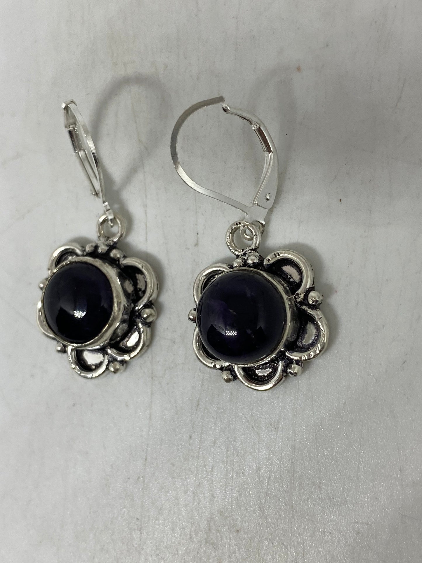 Vintage Black Earring Onyx 925 Sterling Silver Deco Dangle Chandelier