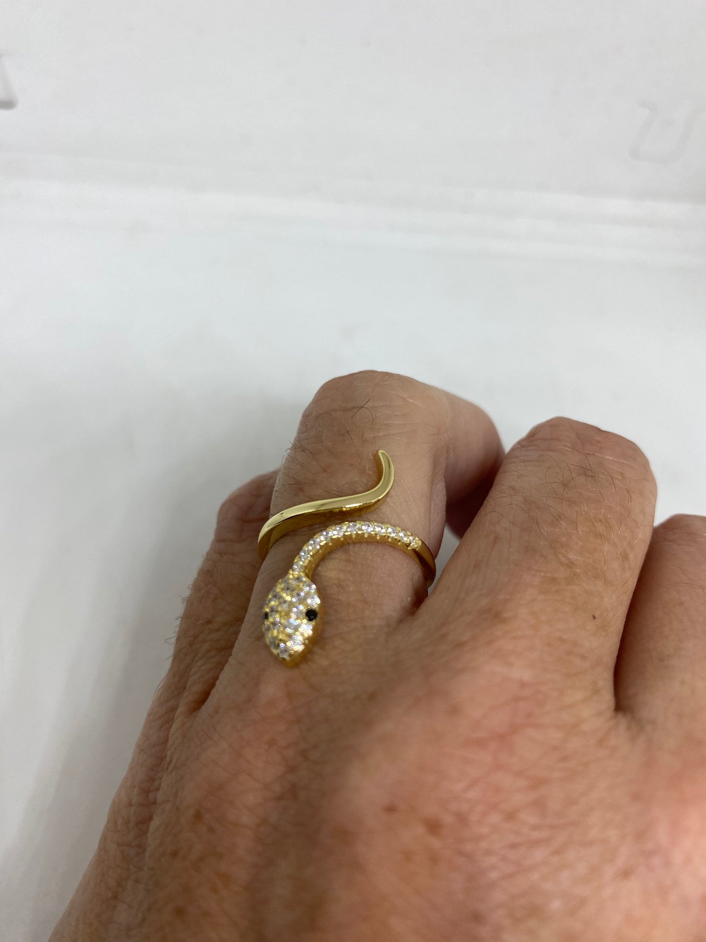 Vintage Snake Ring Golden Sterling Silver Crystal Adjustable