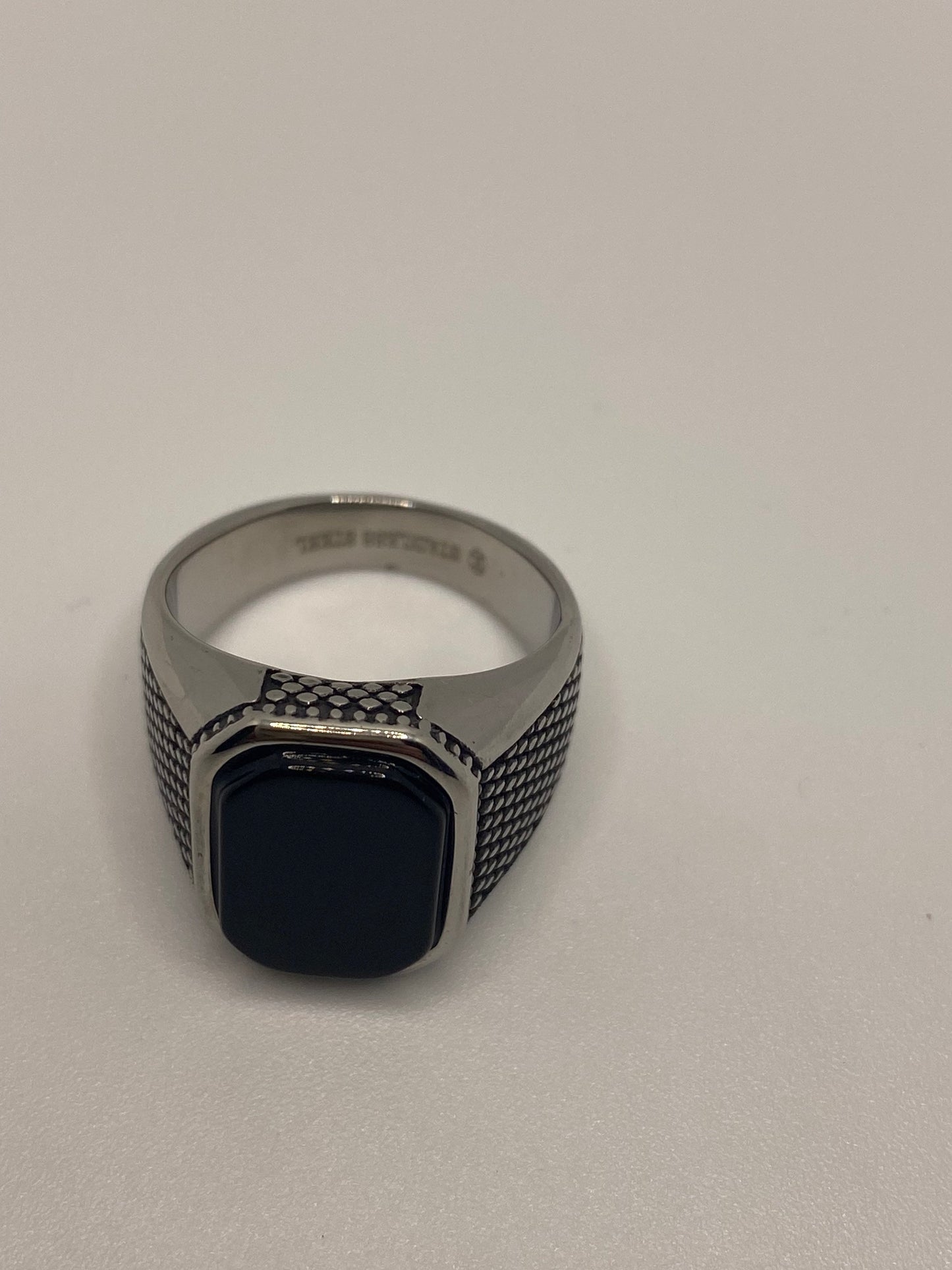 Vintage Gothic Stainless Steel Black Onyx Genuine Ring