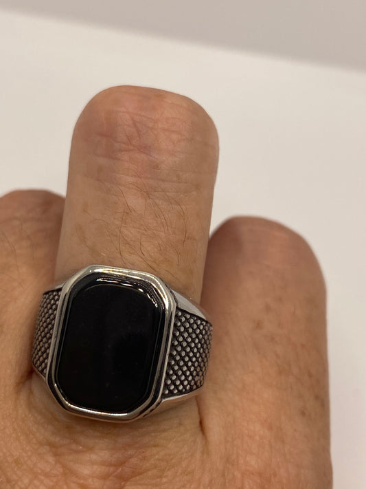 Vintage Gothic Stainless Steel Black Onyx Genuine Ring