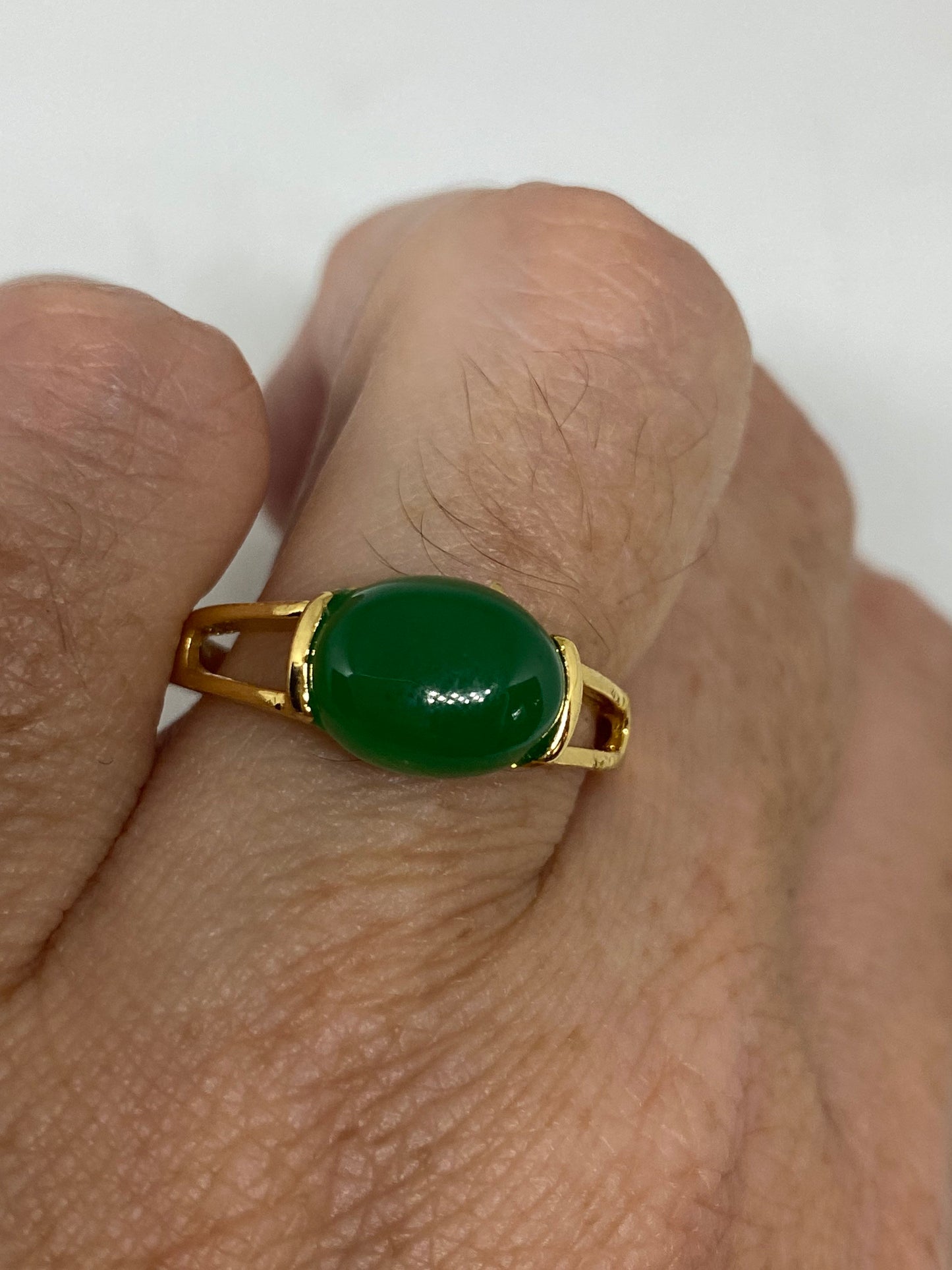 Vintage Lucky Green Nephrite Jade Gold Filled Cocktail Ring