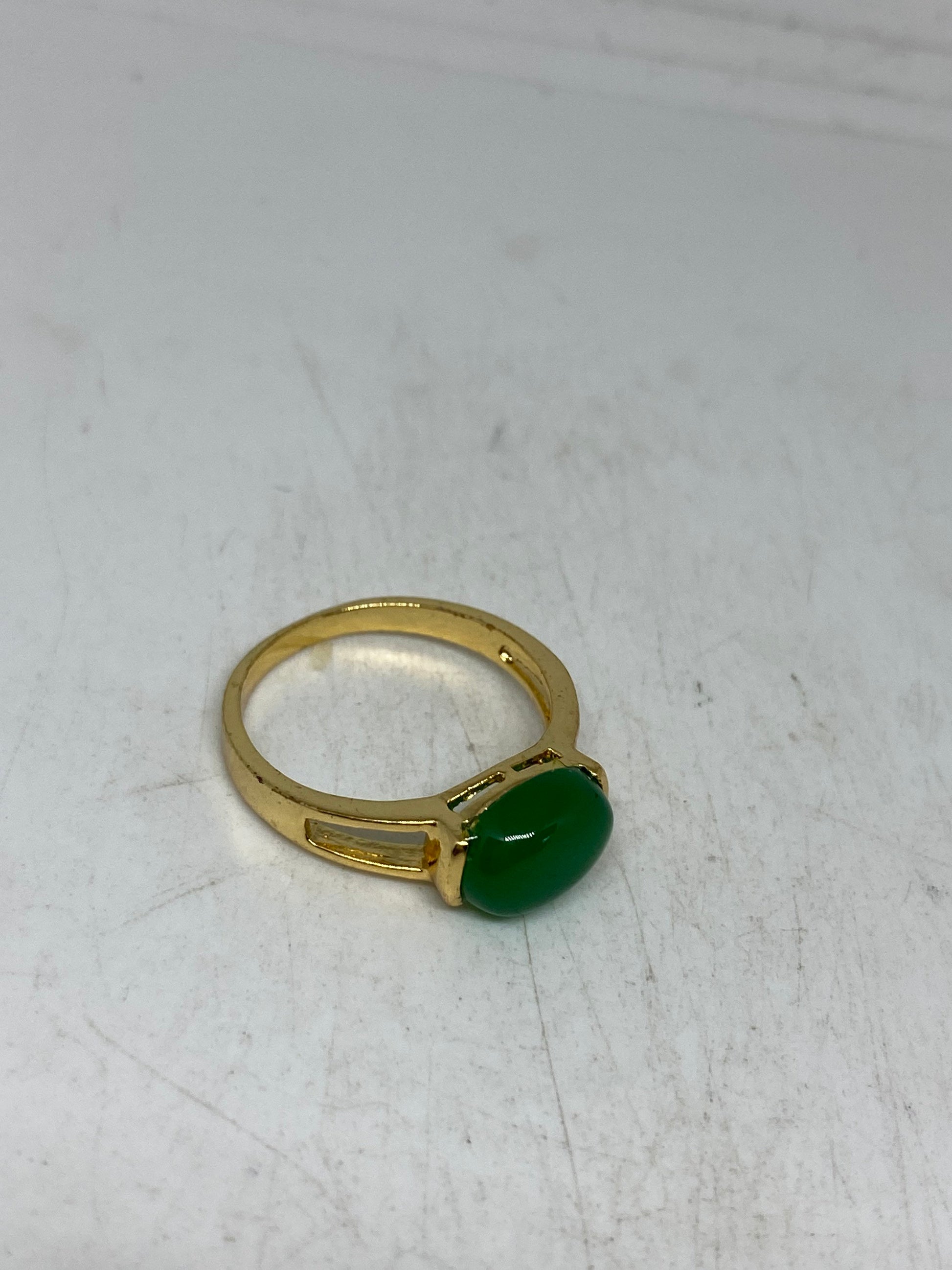 Vintage Lucky Green Nephrite Jade Gold Filled Cocktail Ring