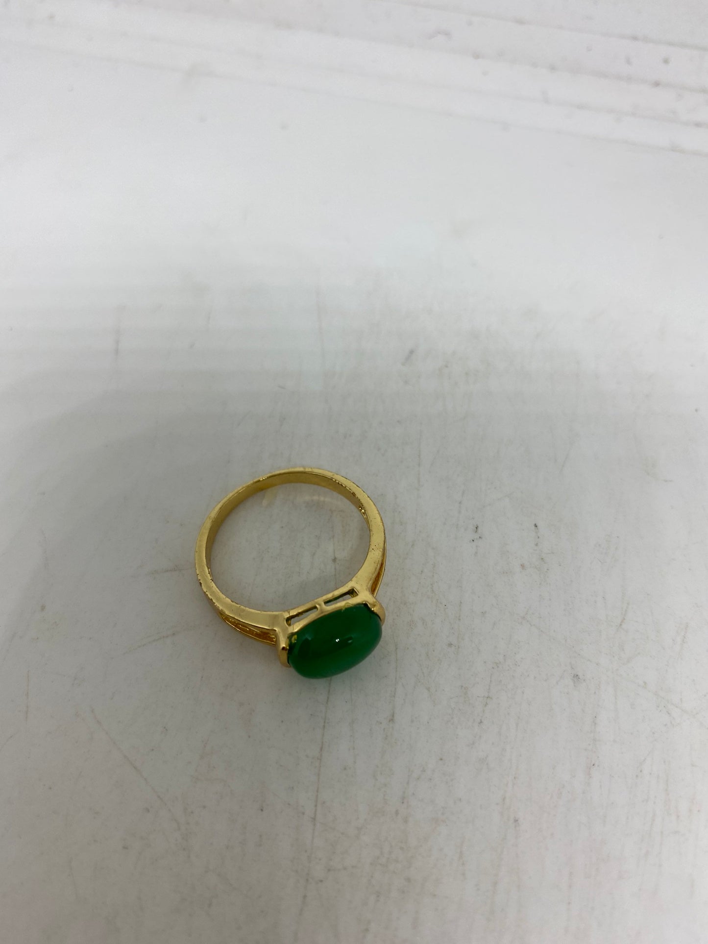 Vintage Lucky Green Nephrite Jade Gold Filled Cocktail Ring