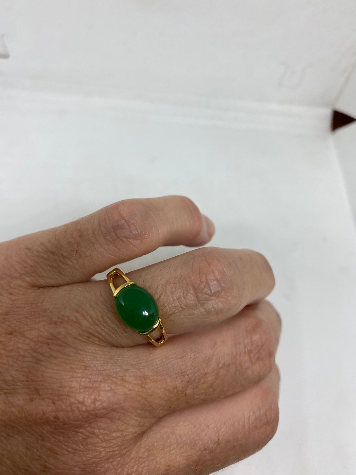 Vintage Lucky Green Nephrite Jade Gold Filled Cocktail Ring