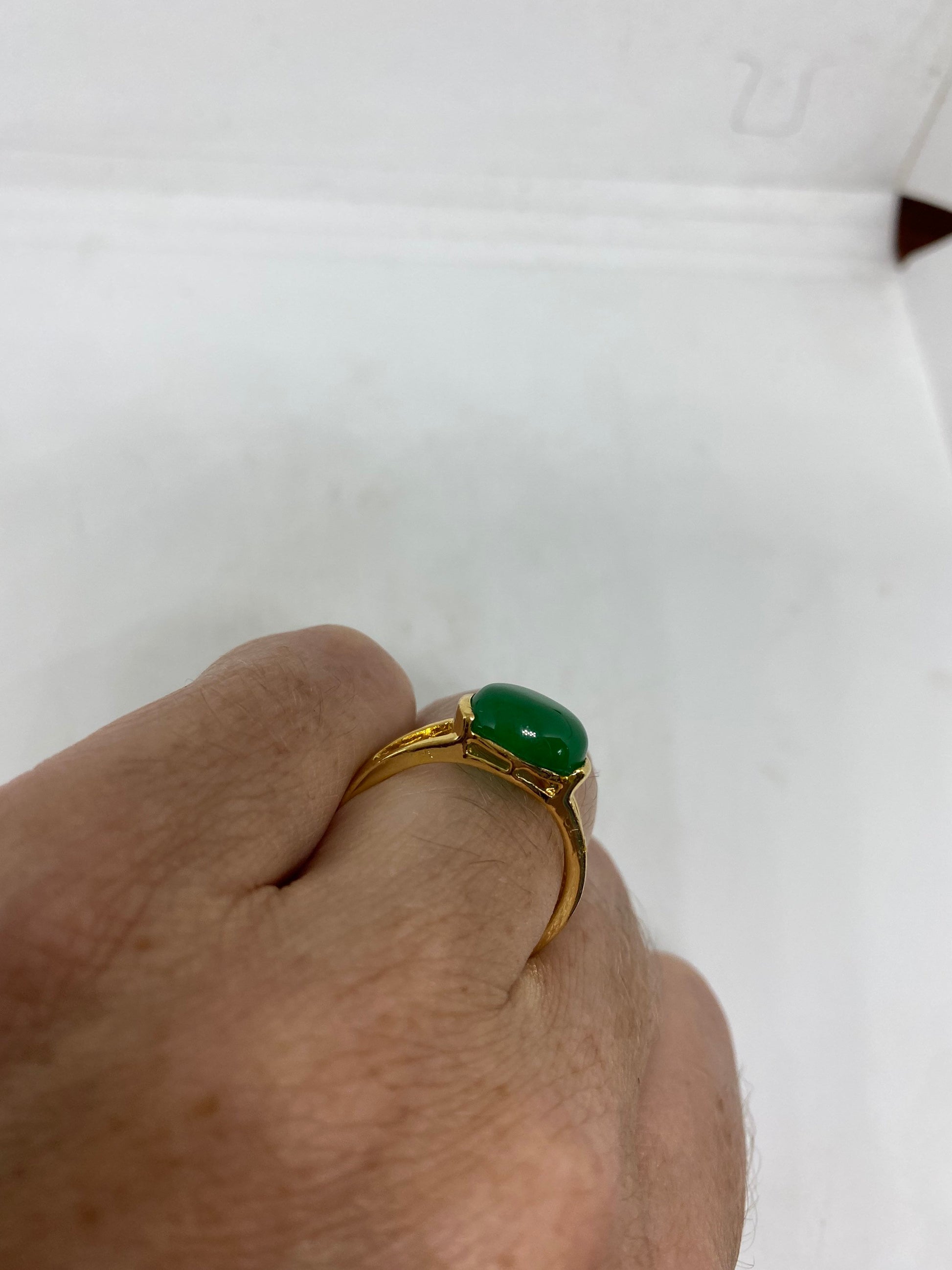 Vintage Lucky Green Nephrite Jade Gold Filled Cocktail Ring