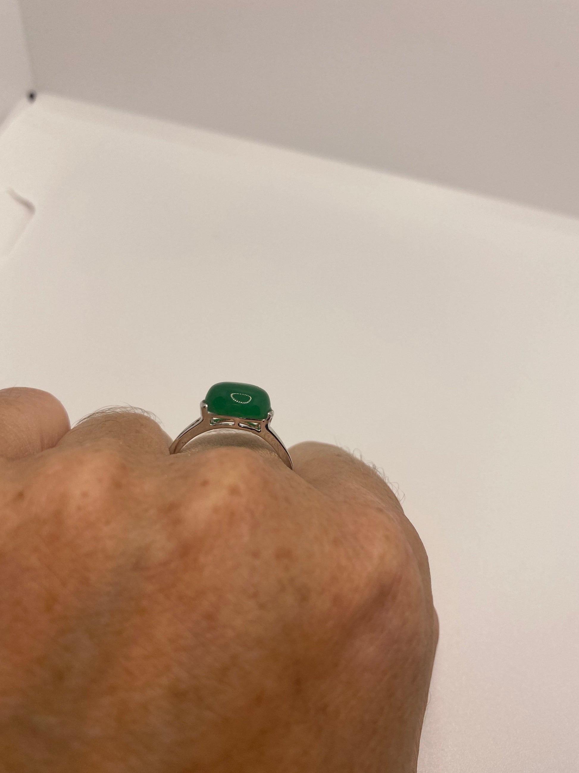 Vintage Lucky Green Nephrite Jade Cocktail Ring