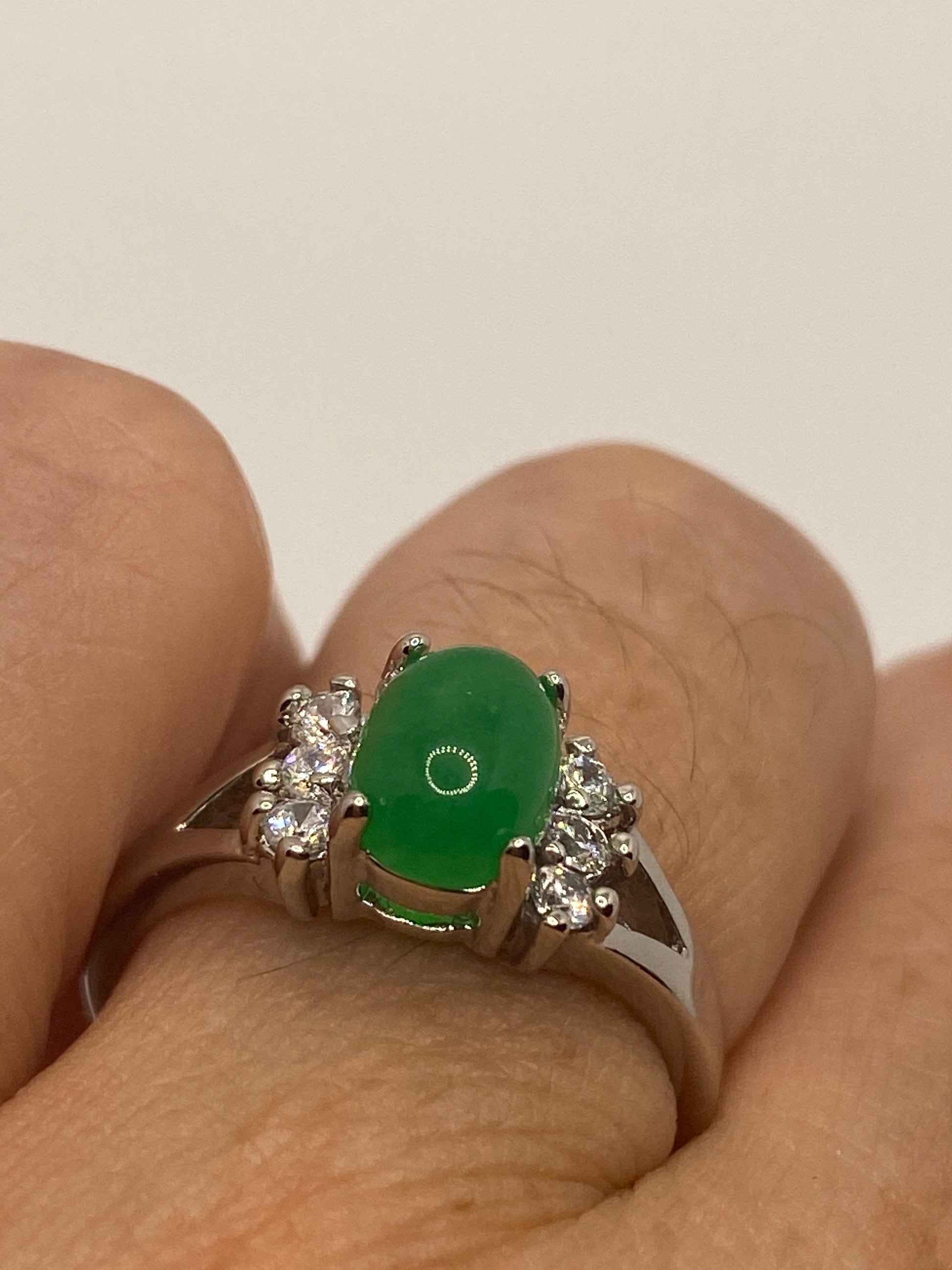 Vintage Lucky Green Nephrite Jade Cocktail Ring