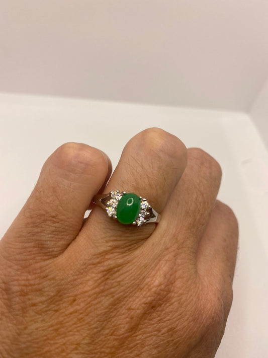 Vintage Lucky Green Nephrite Jade Cocktail Ring