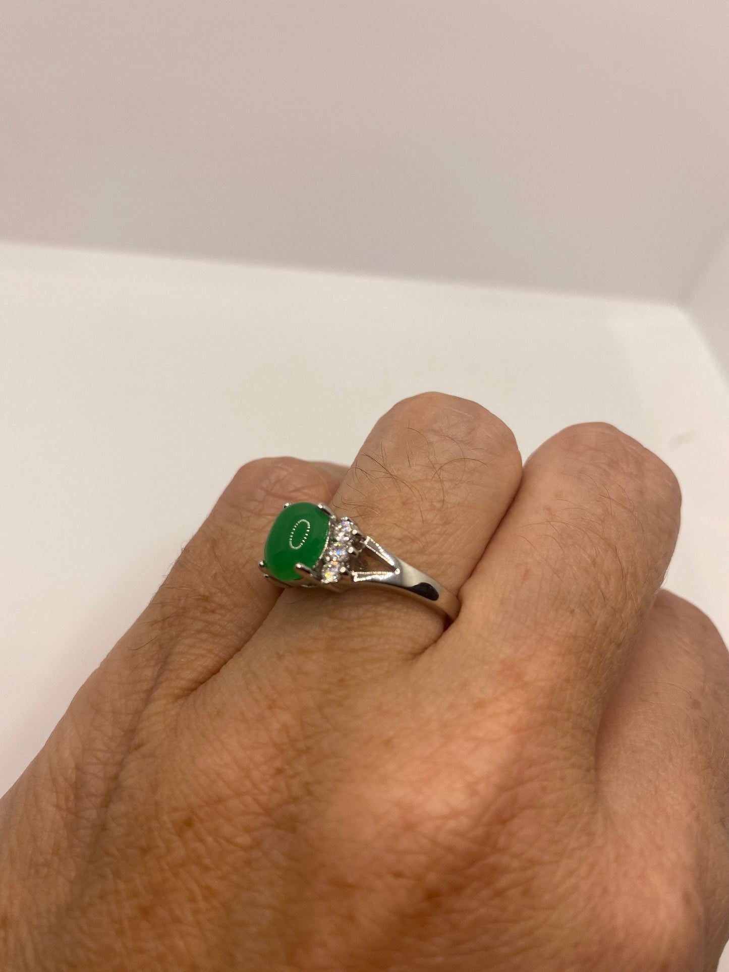 Vintage Lucky Green Nephrite Jade Cocktail Ring