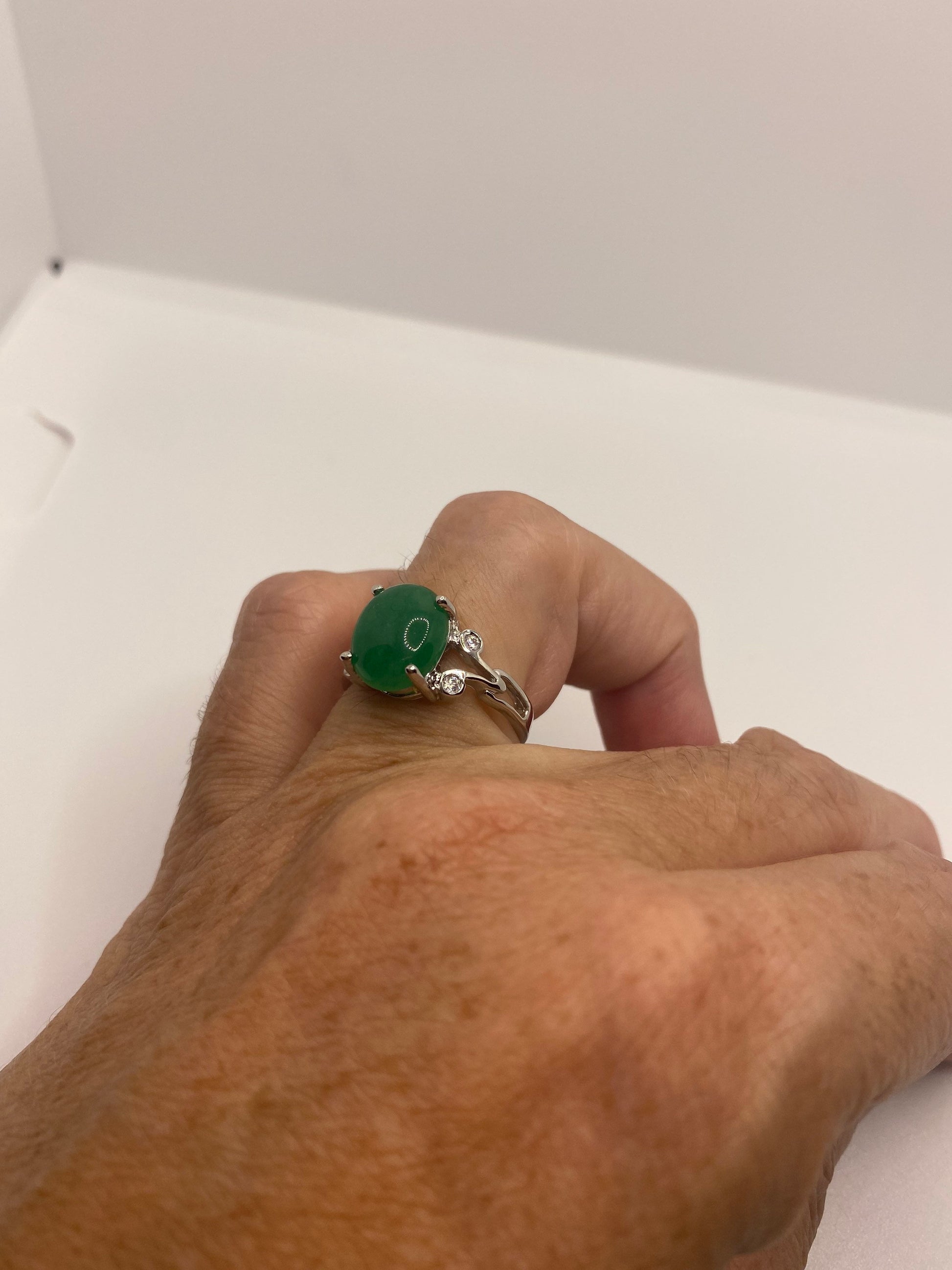 Vintage Lucky Green Nephrite Jade Cocktail Ring