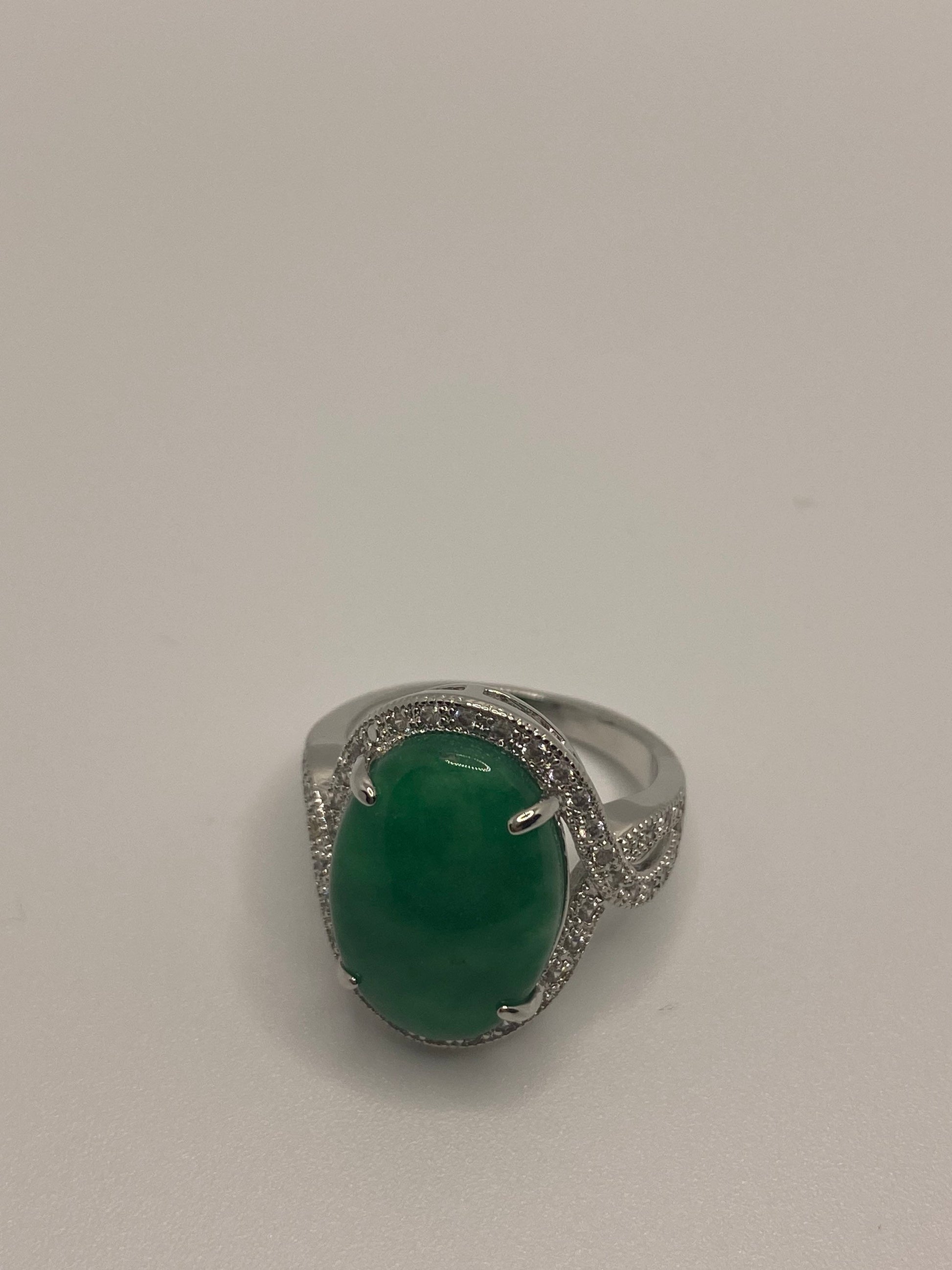 Vintage Lucky Green Nephrite Jade Cocktail Ring