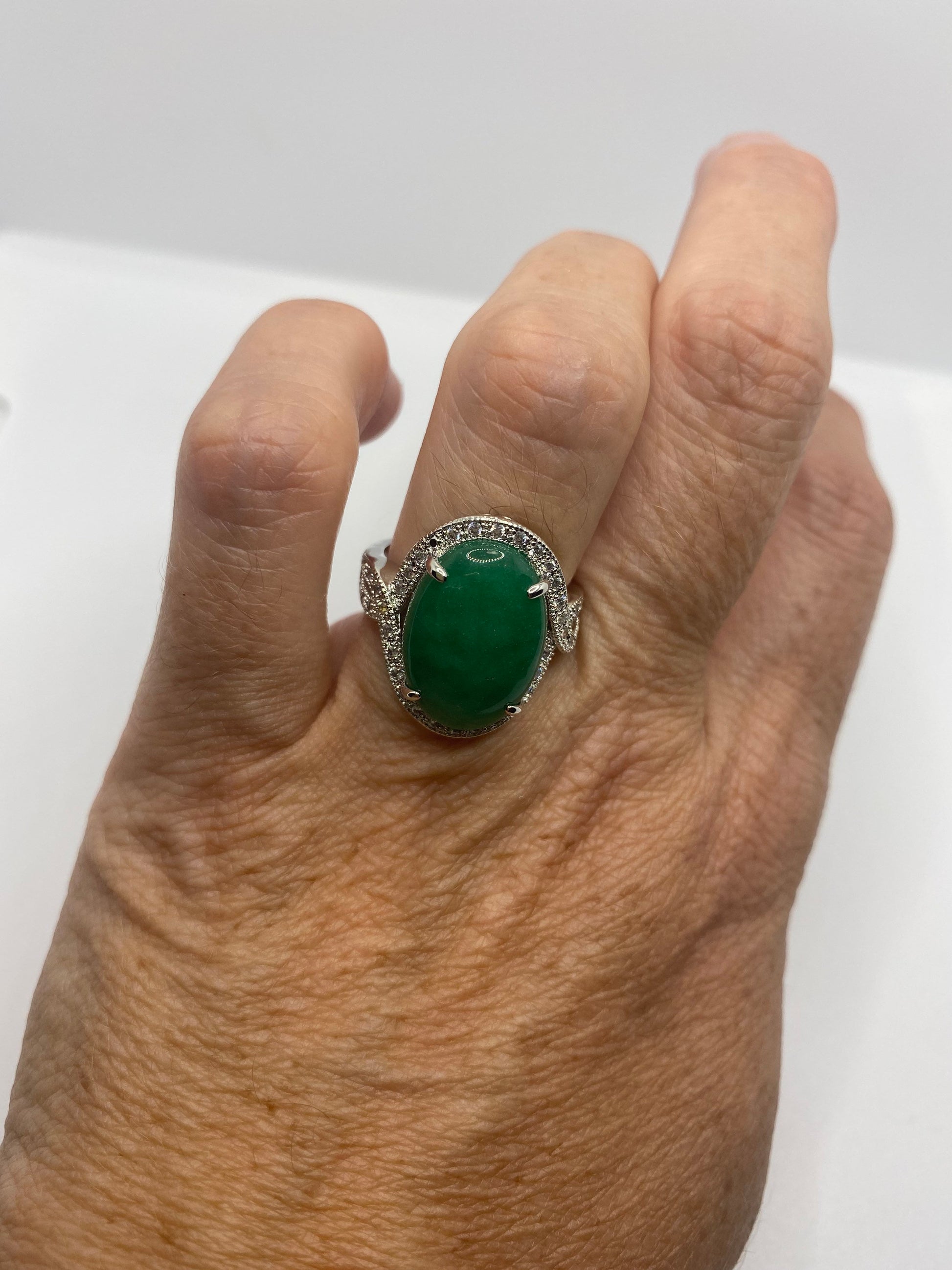 Vintage Lucky Green Nephrite Jade Cocktail Ring