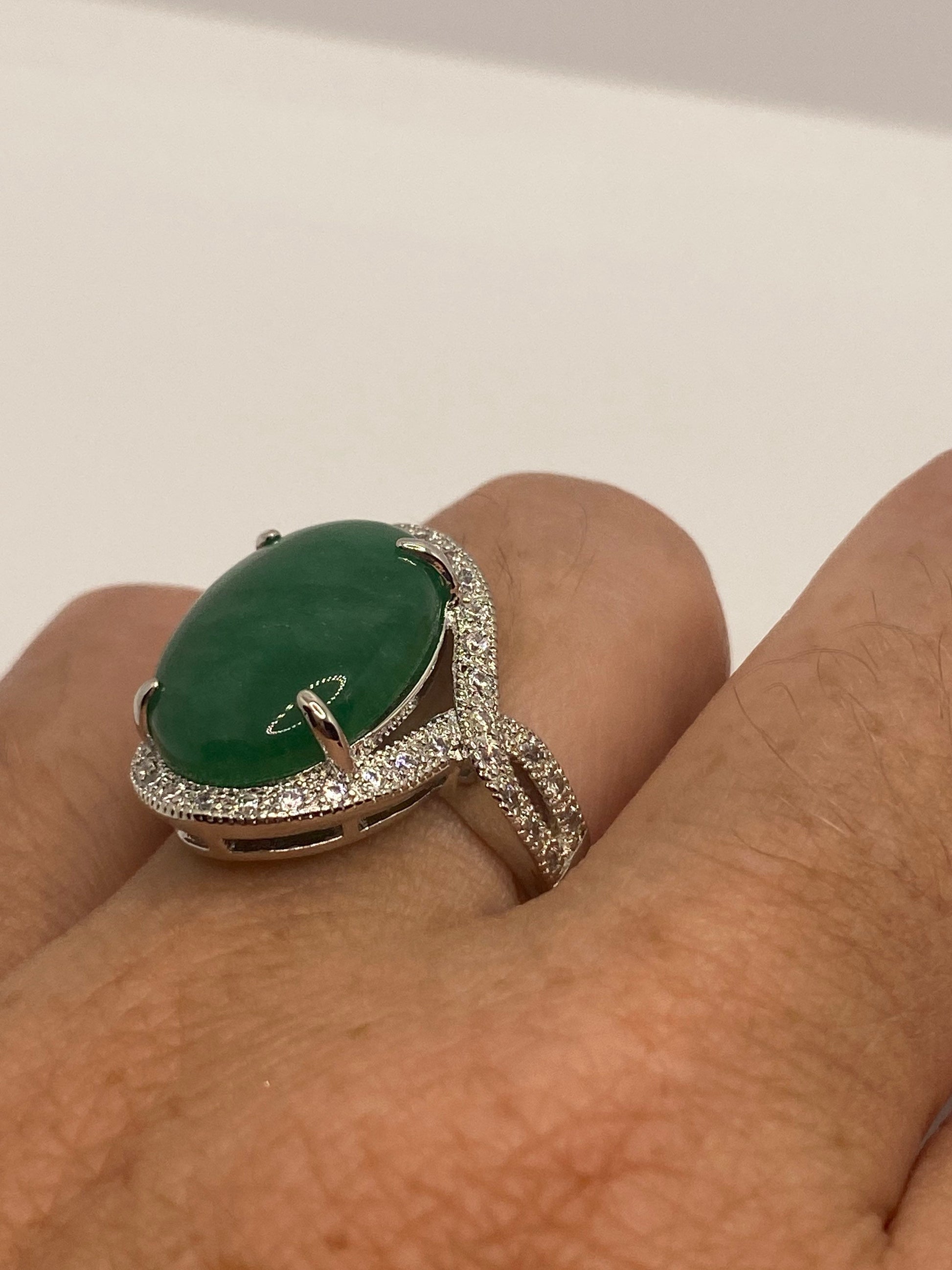 Vintage Lucky Green Nephrite Jade Cocktail Ring