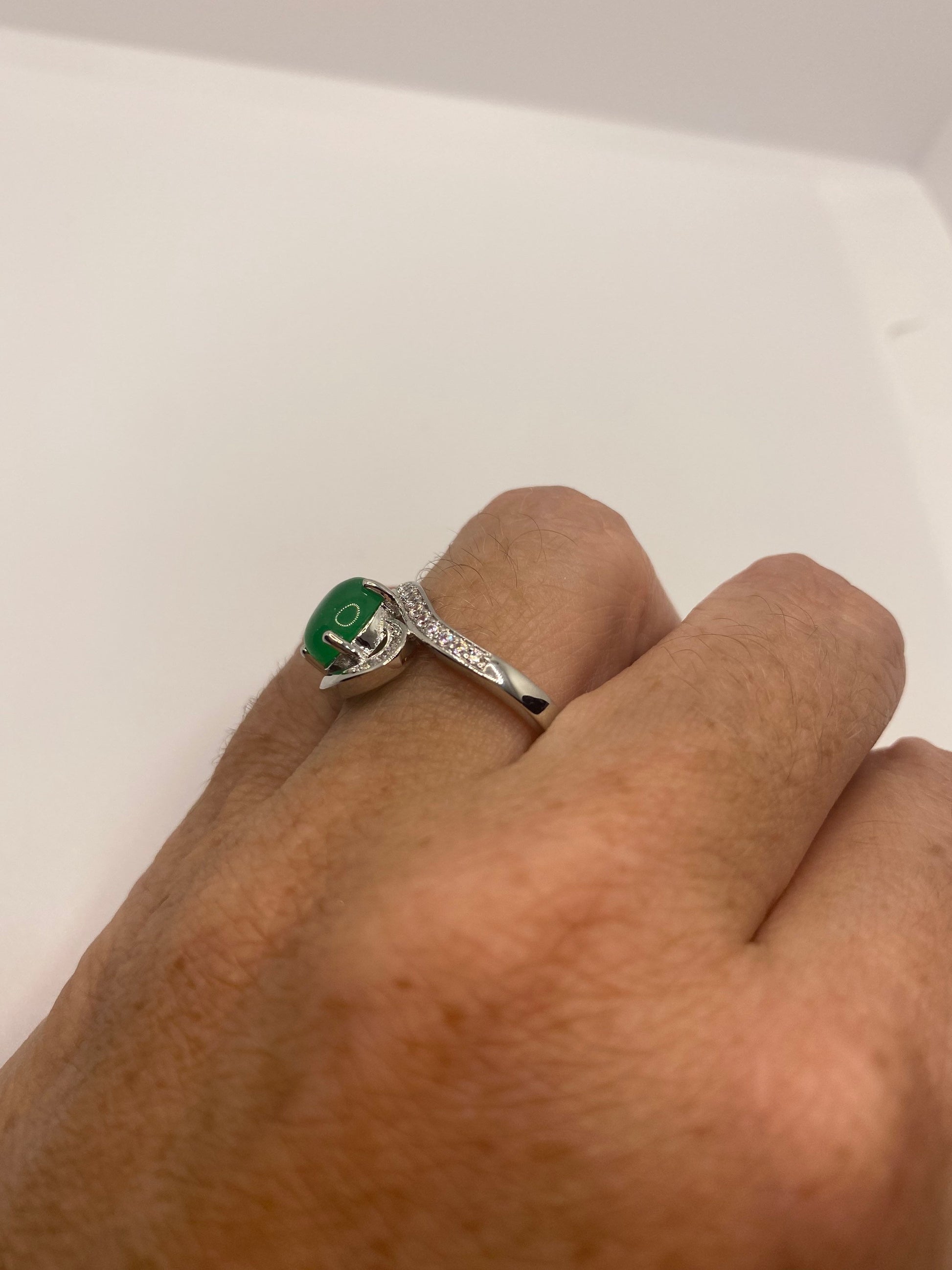 Vintage Lucky Green Nephrite Jade Cocktail Ring