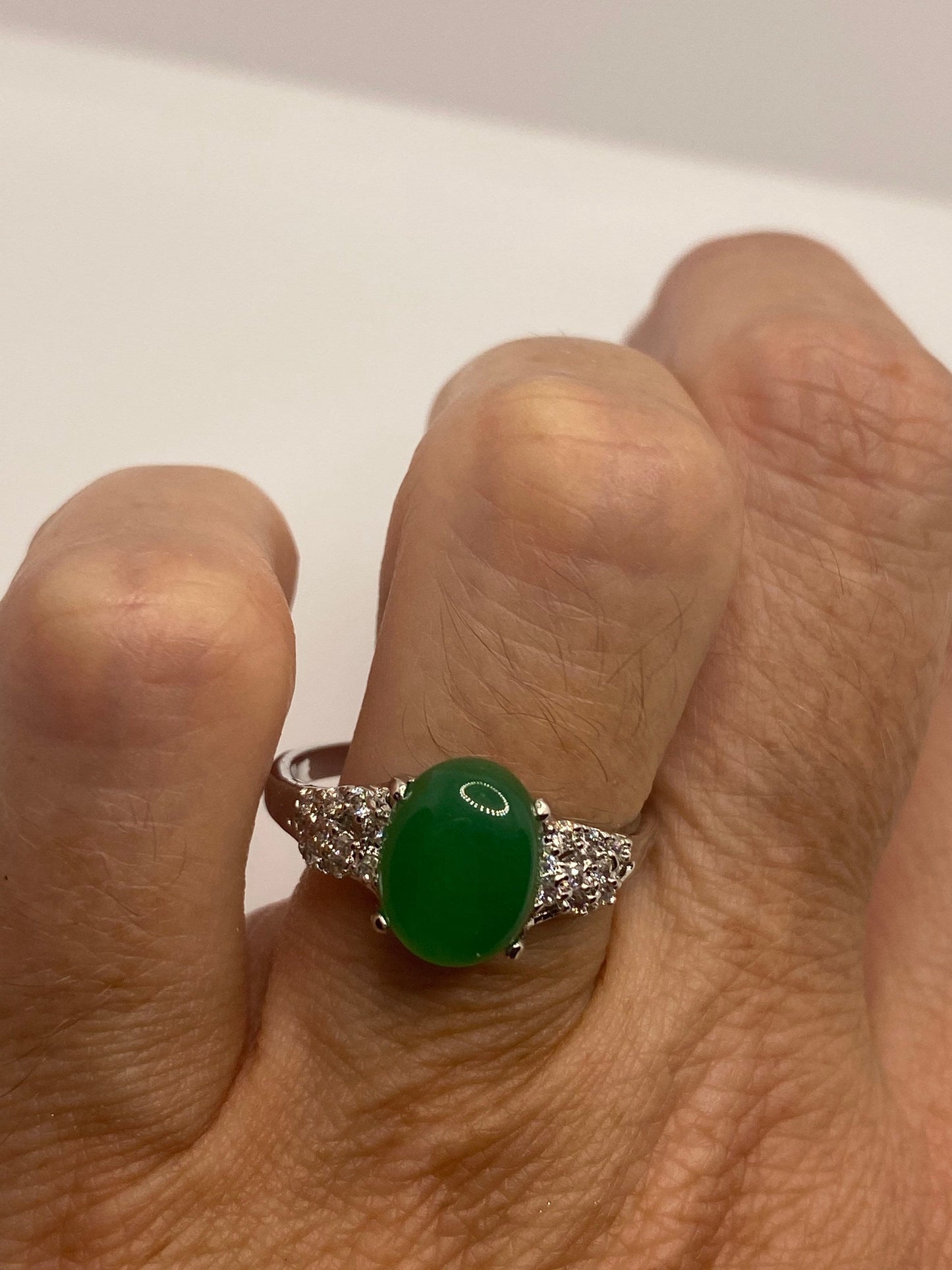 Vintage Lucky Green Nephrite Jade Cocktail Ring