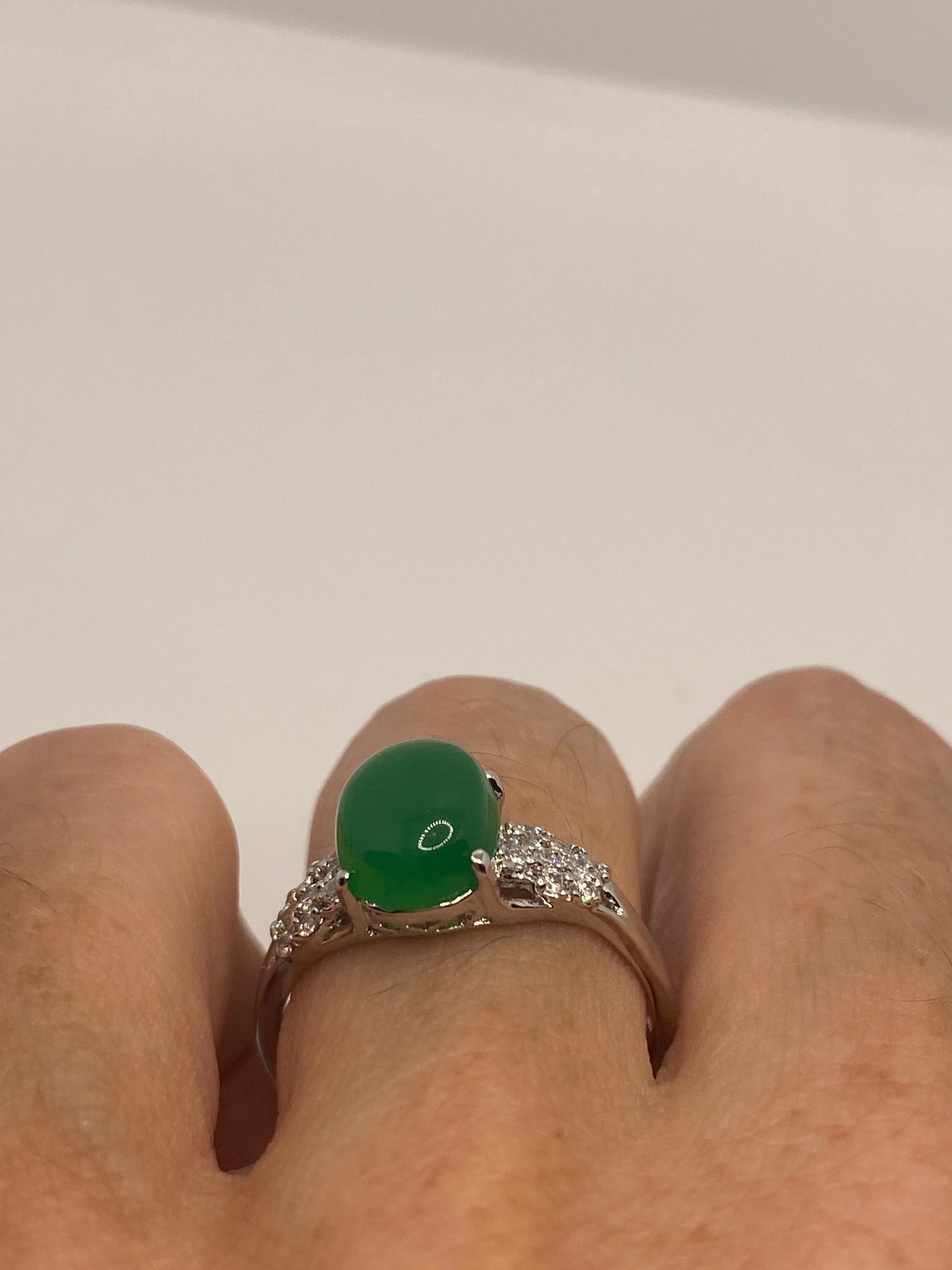 Vintage Lucky Green Nephrite Jade Cocktail Ring