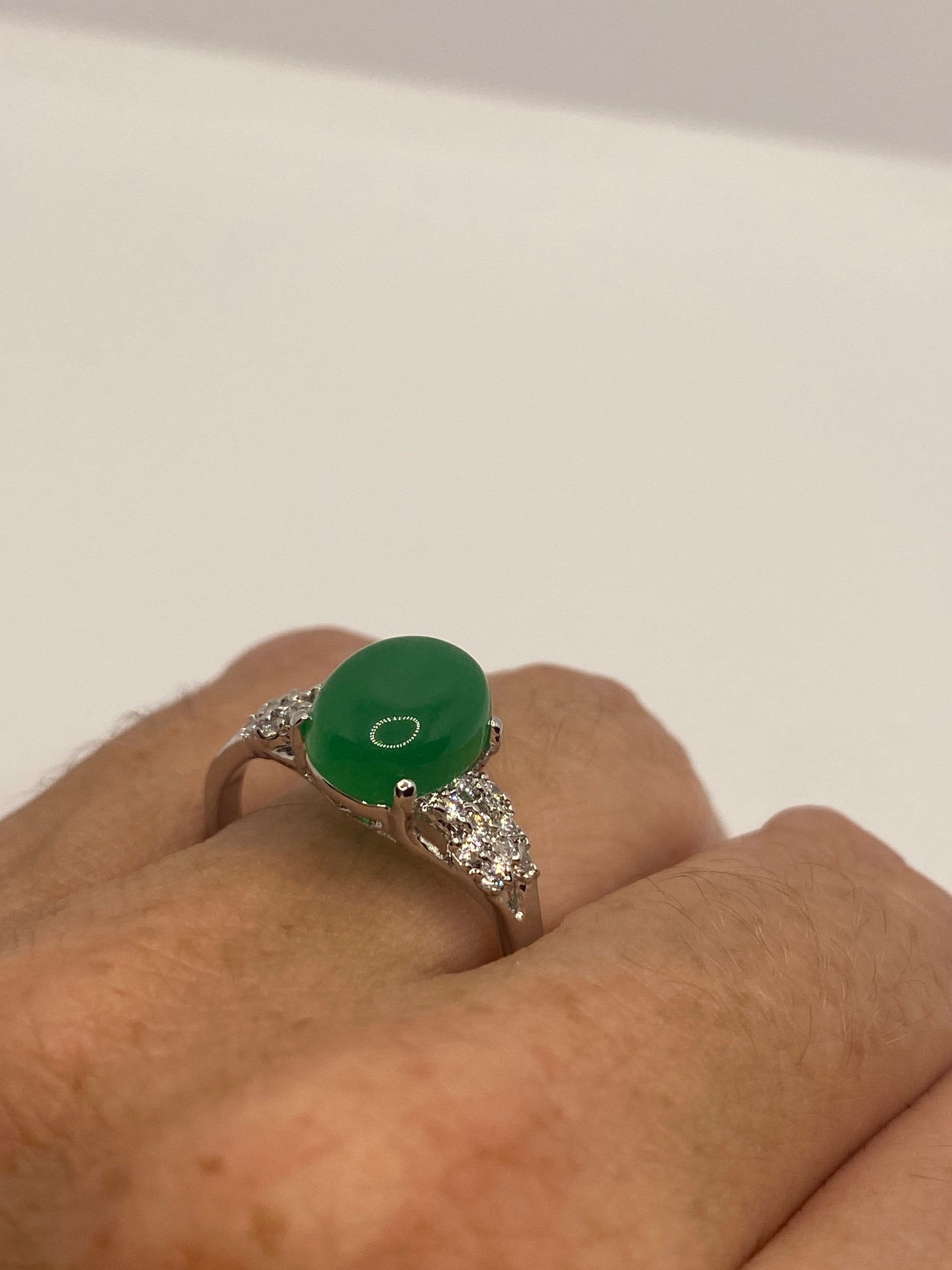 Vintage Lucky Green Nephrite Jade Cocktail Ring