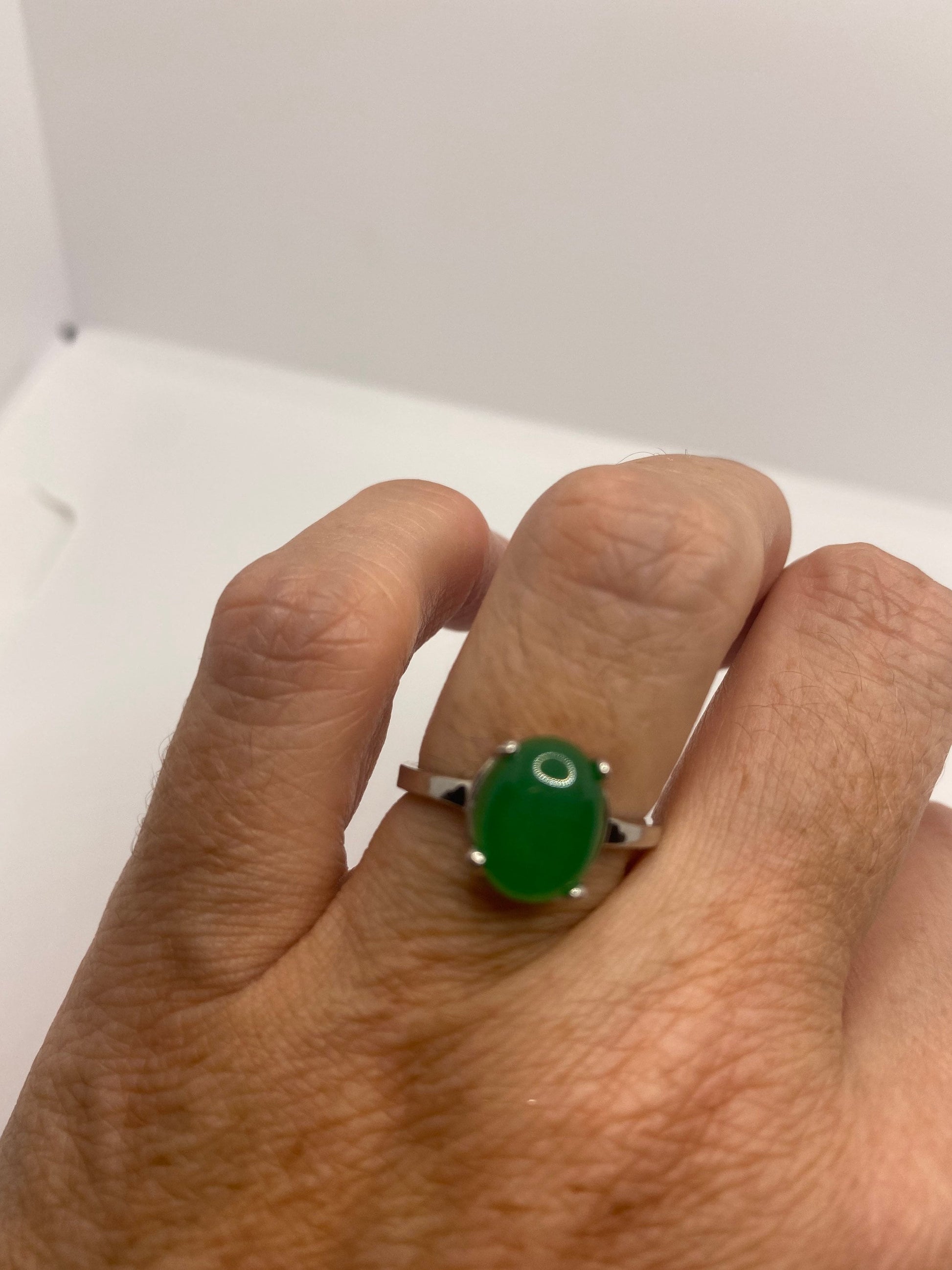 Vintage Lucky Green Nephrite Jade Cocktail Ring