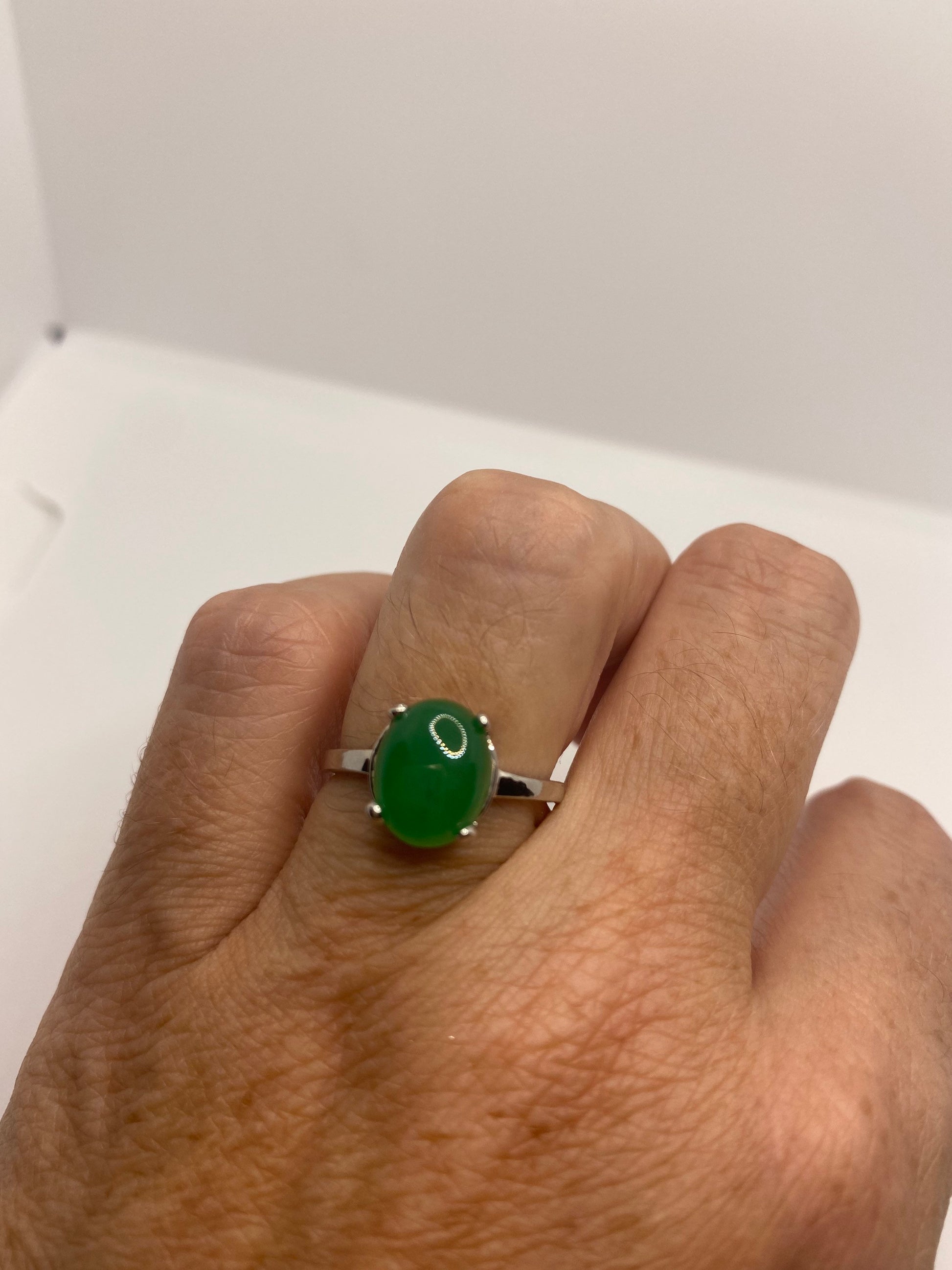 Vintage Lucky Green Nephrite Jade Cocktail Ring