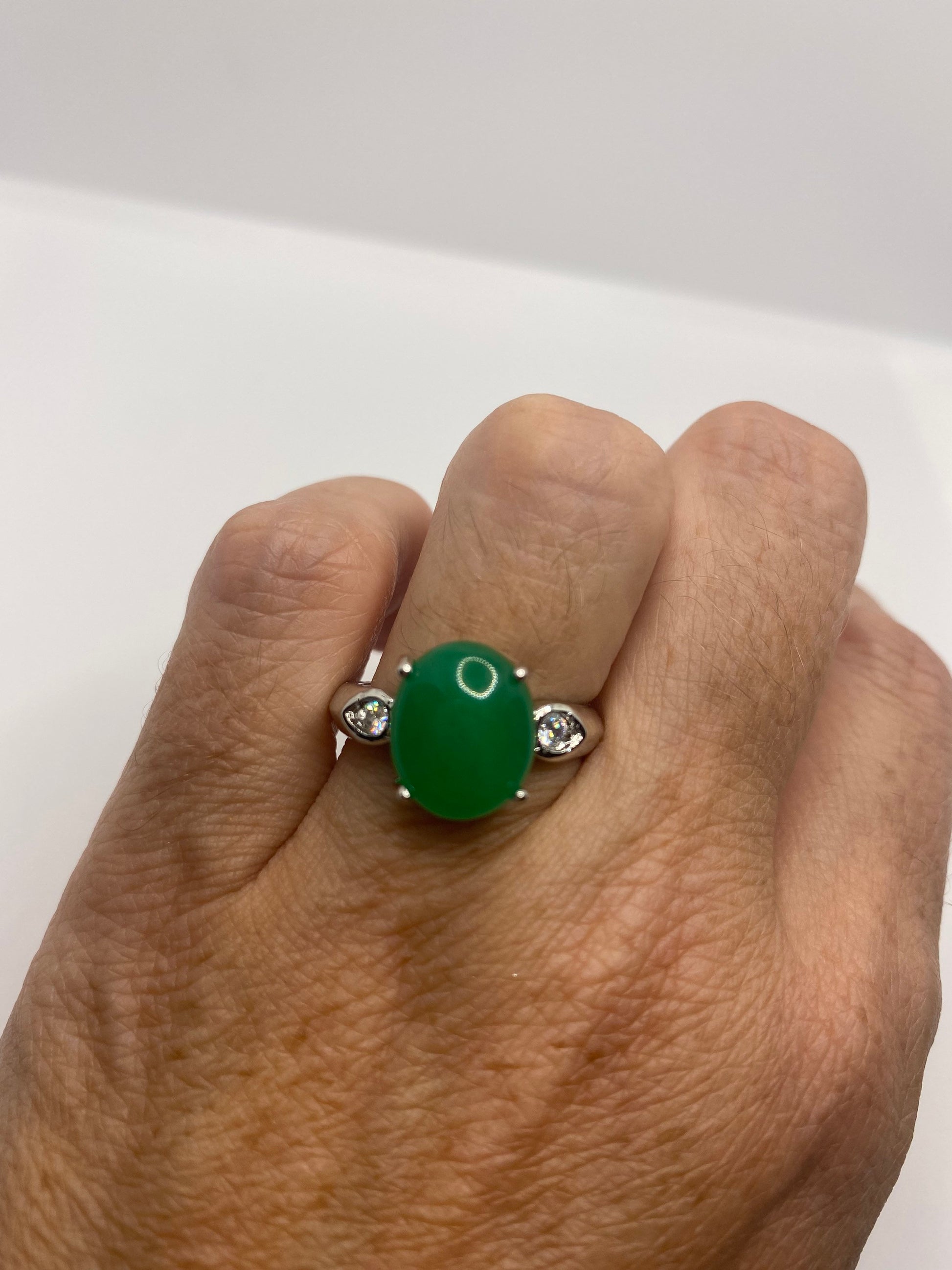 Vintage Lucky Green Nephrite Jade Cocktail Ring