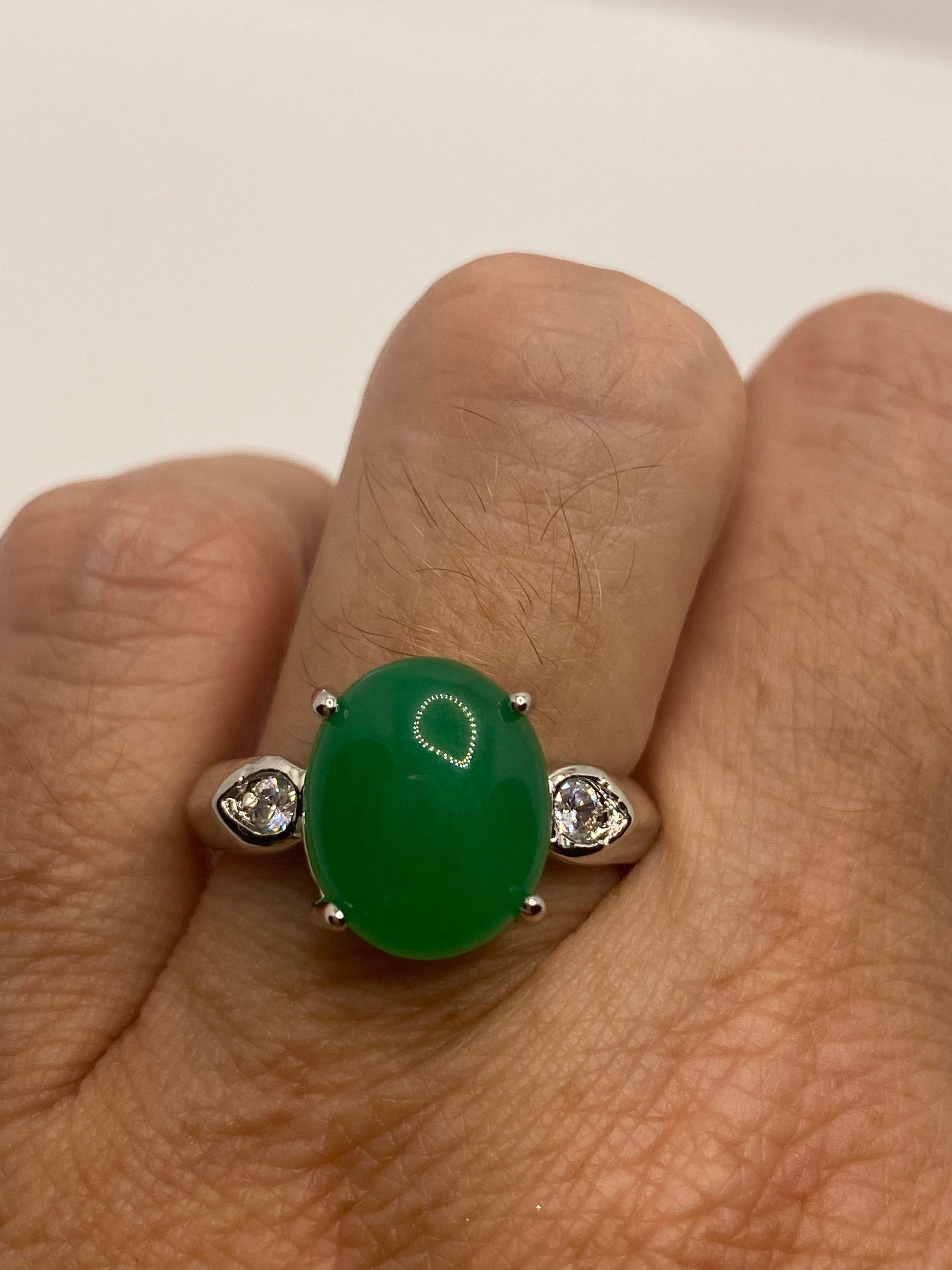 Vintage Lucky Green Nephrite Jade Cocktail Ring