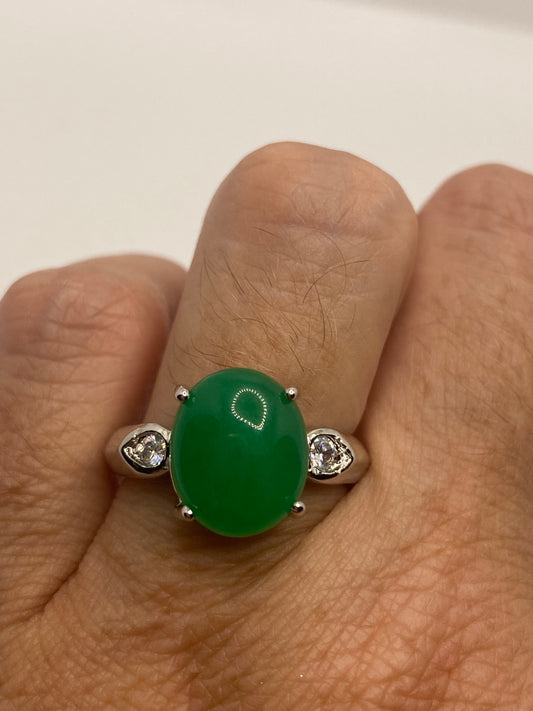 Vintage Lucky Green Nephrite Jade Cocktail Ring