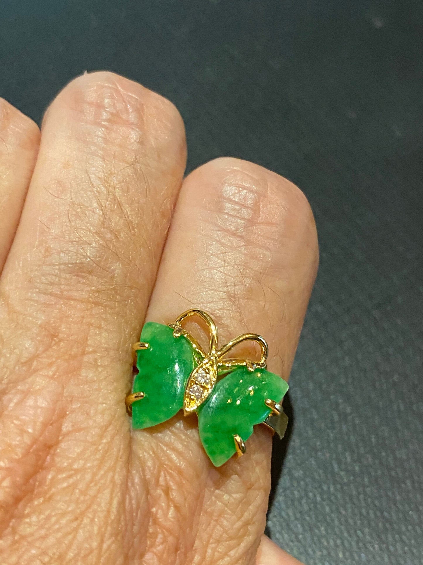 Vintage Lucky Green Nephrite Jade Gold Filled Cocktail Ring