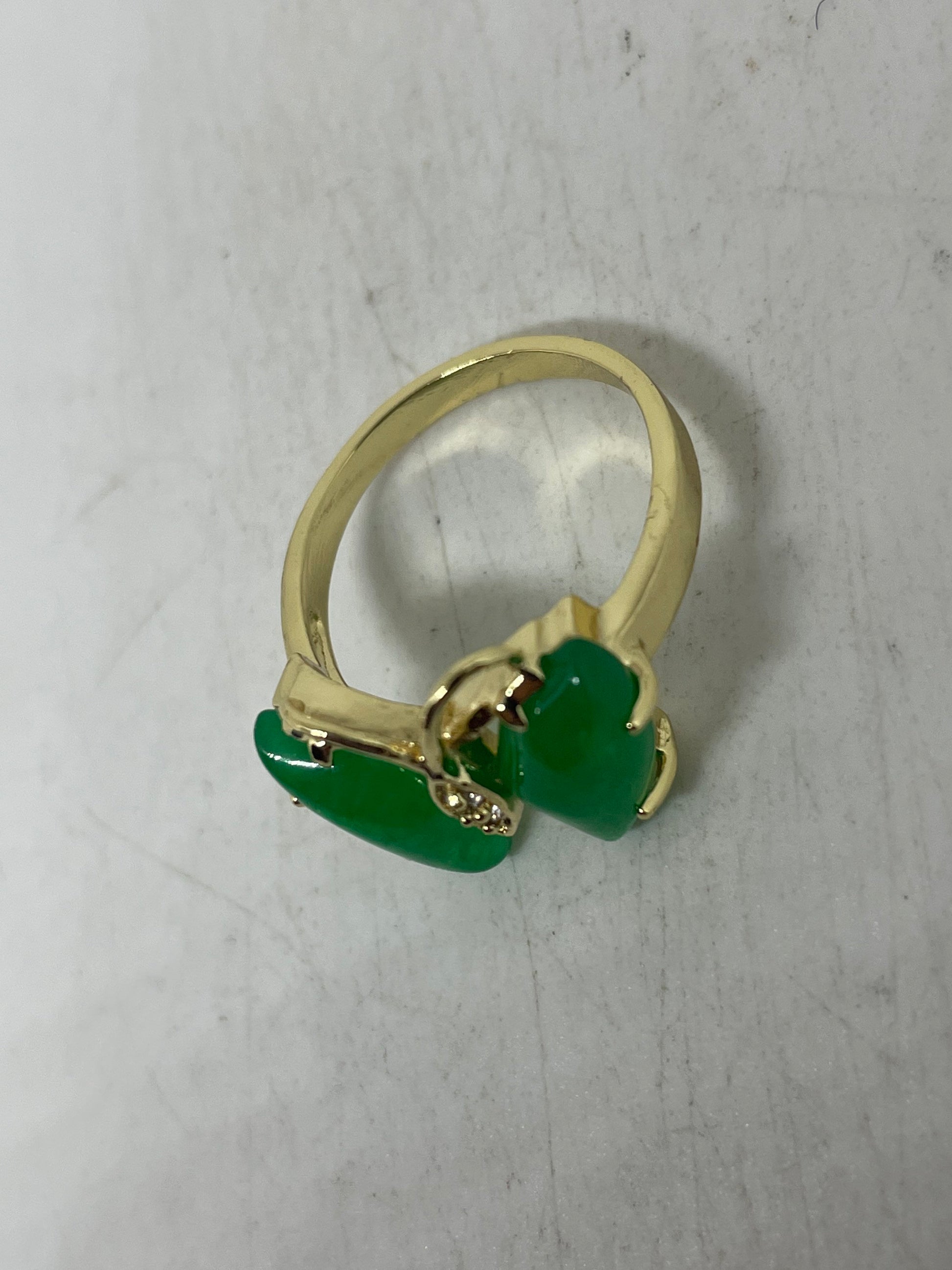 Vintage Lucky Green Nephrite Jade Gold Filled Cocktail Ring