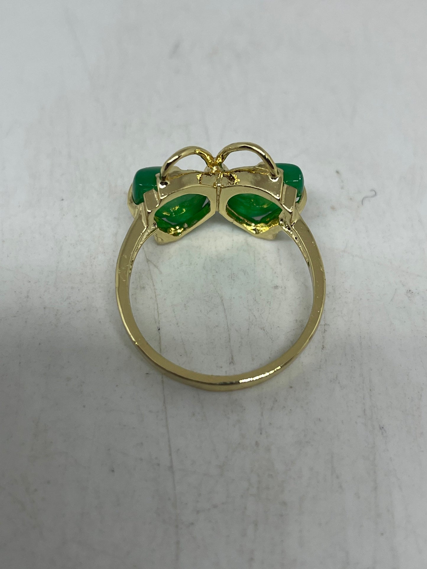 Vintage Lucky Green Nephrite Jade Gold Filled Cocktail Ring