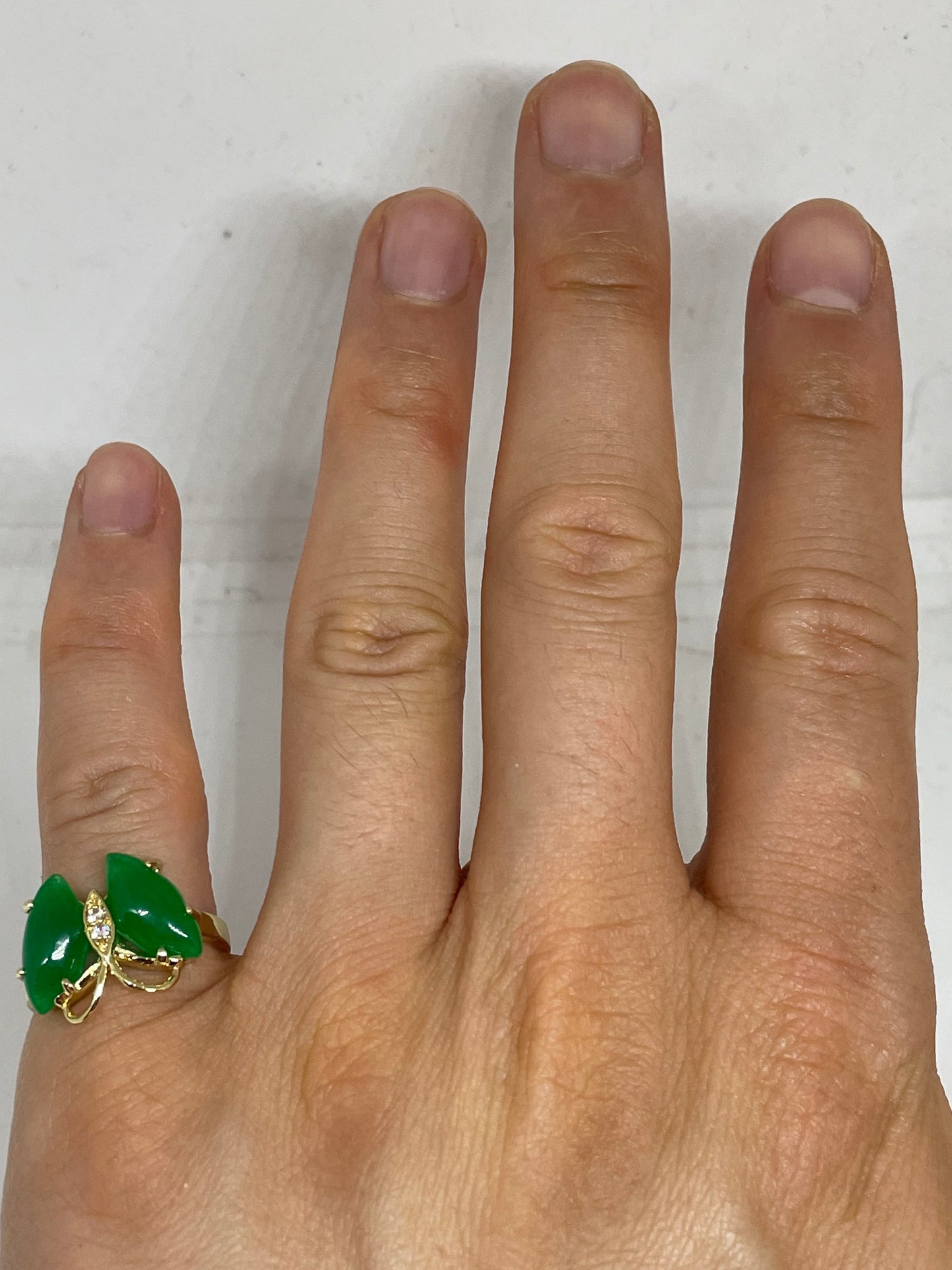 Vintage Lucky Green Nephrite Jade Gold Filled Cocktail Ring