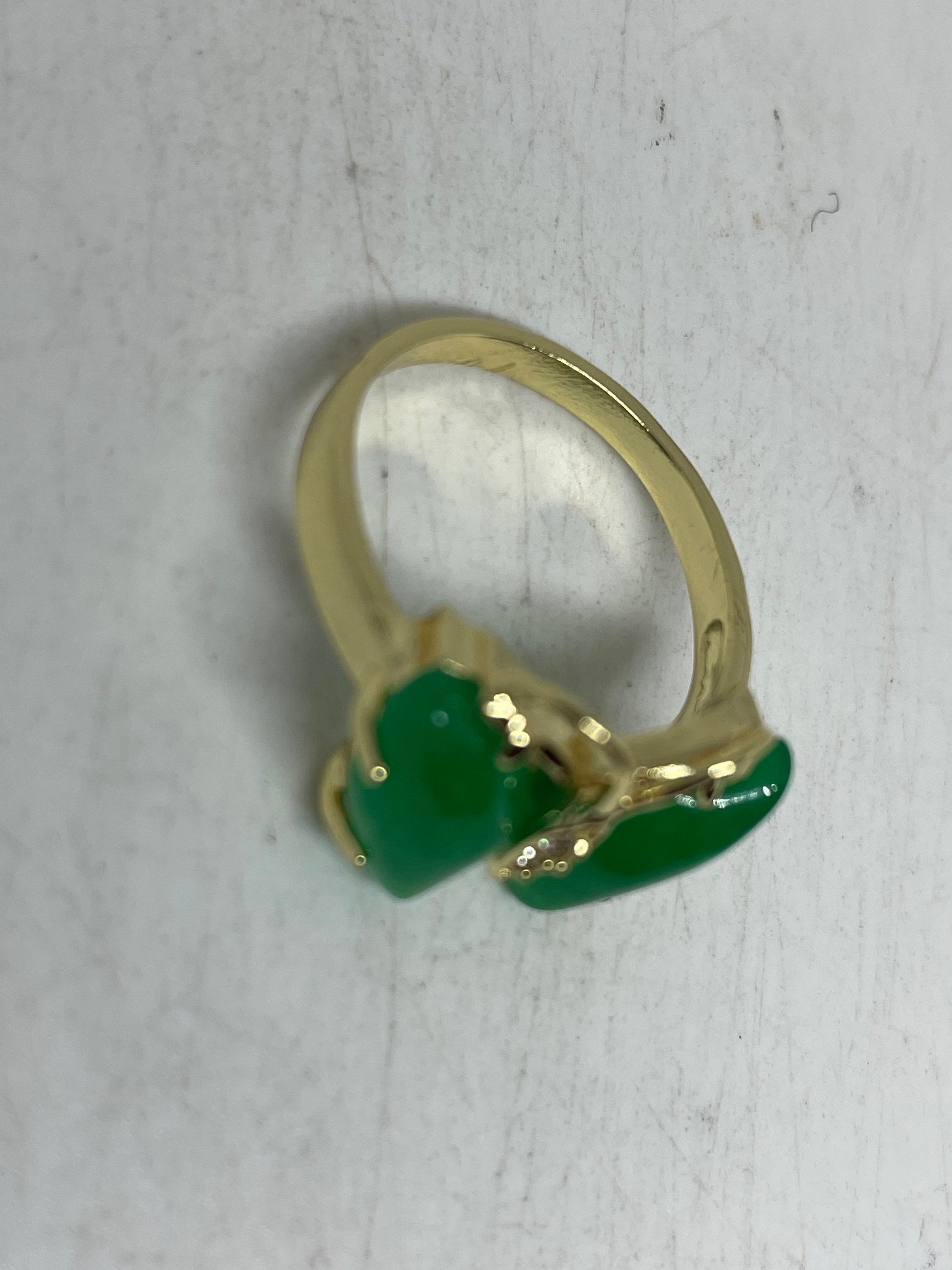 Vintage Lucky Green Nephrite Jade Gold Filled Cocktail Ring