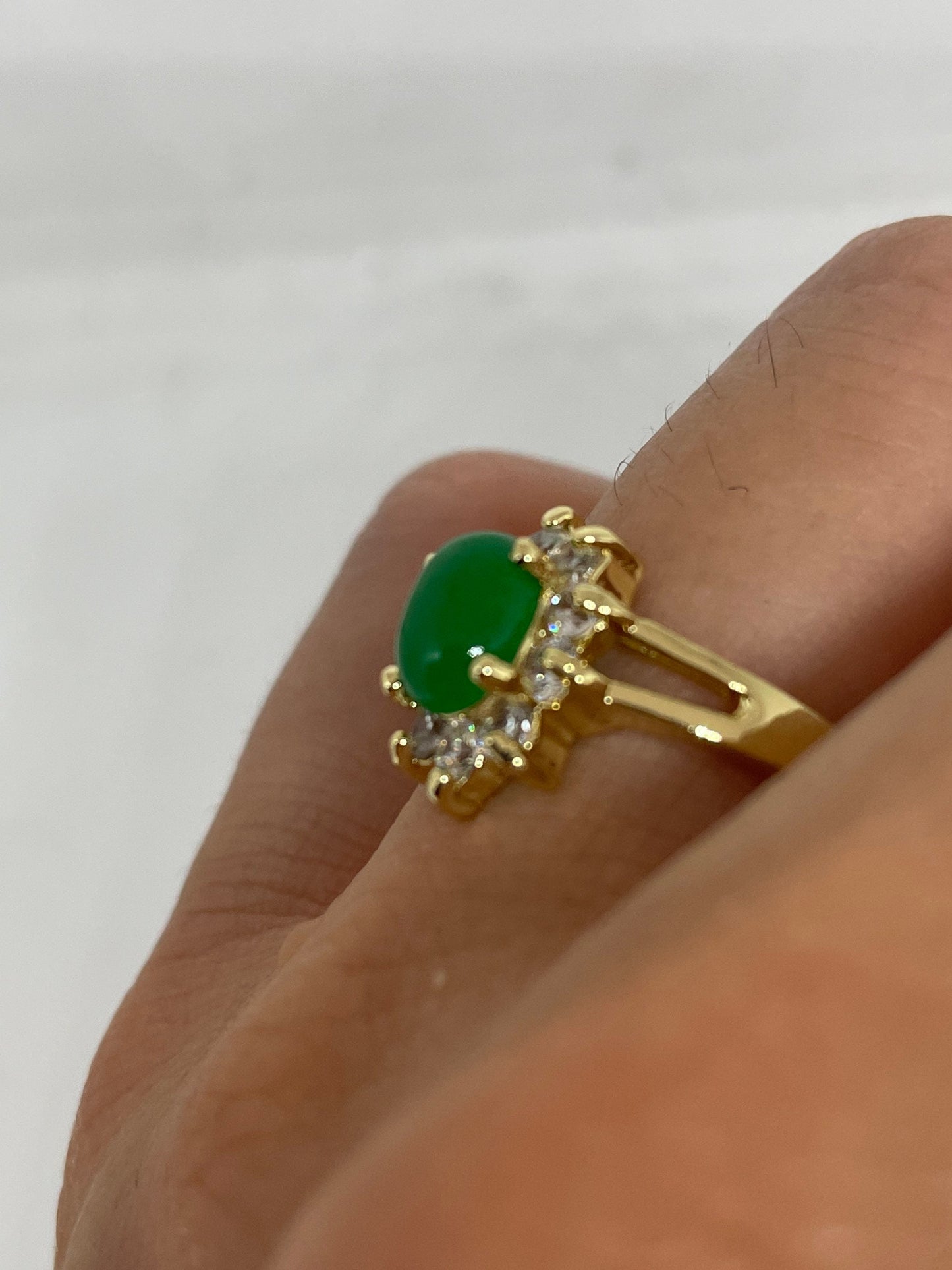 Vintage Lucky Green Nephrite Jade Gold Filled Cocktail Ring