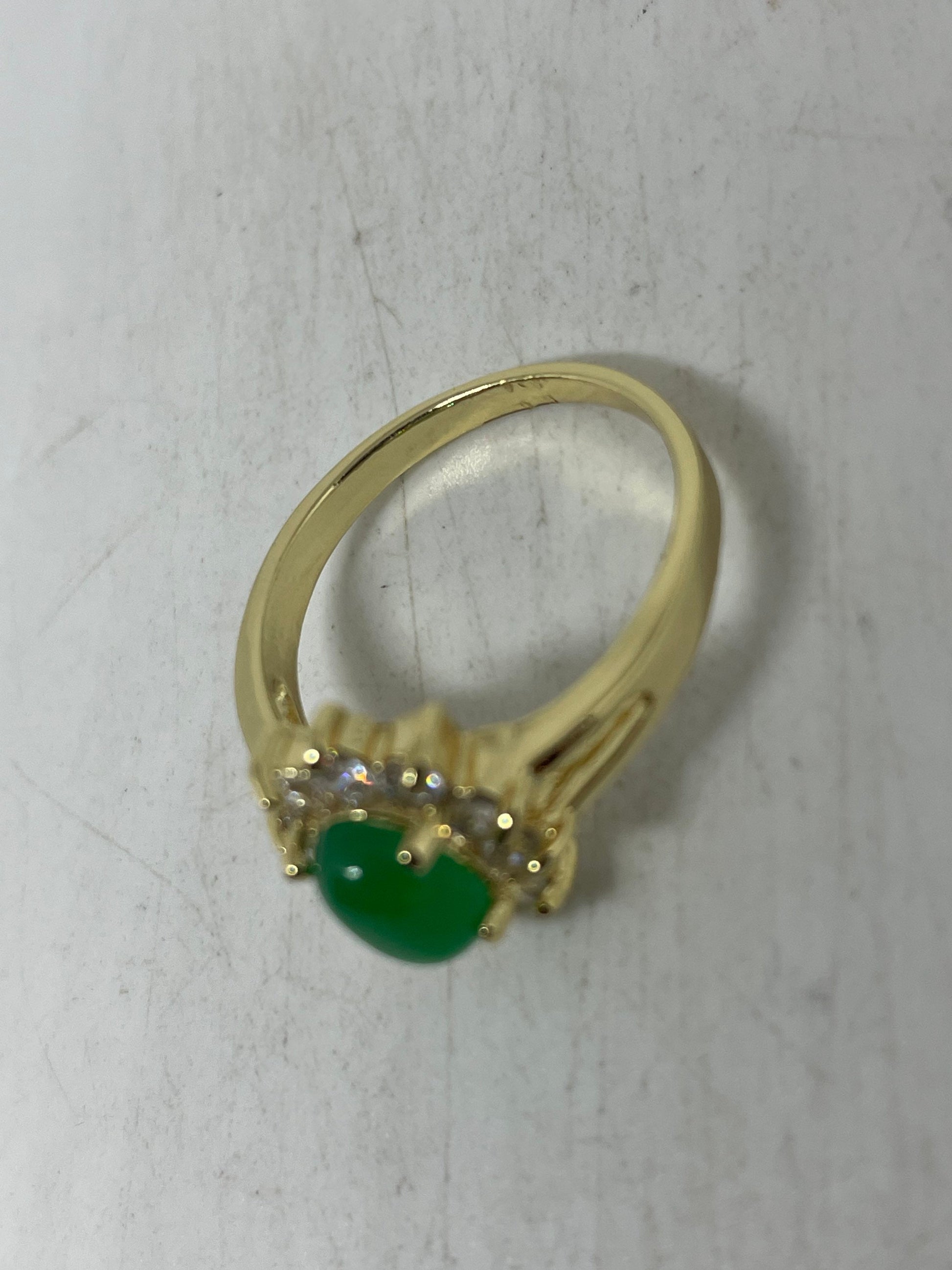 Vintage Lucky Green Nephrite Jade Gold Filled Cocktail Ring