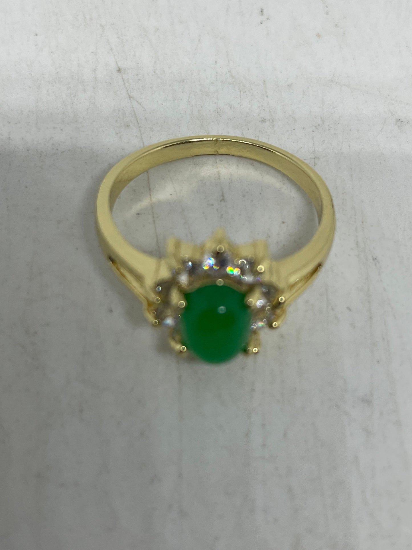 Vintage Lucky Green Nephrite Jade Gold Filled Cocktail Ring