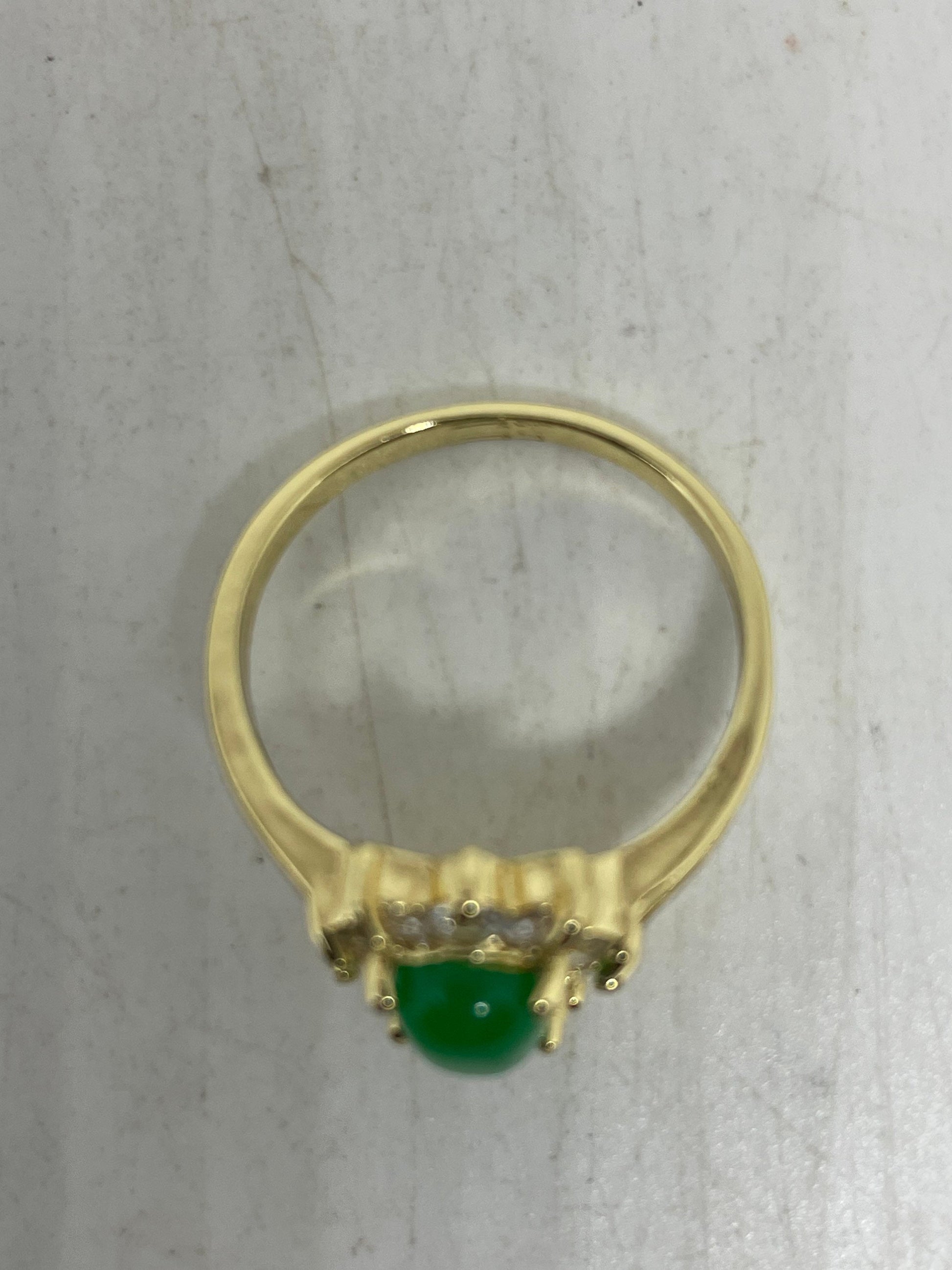 Vintage Lucky Green Nephrite Jade Gold Filled Cocktail Ring