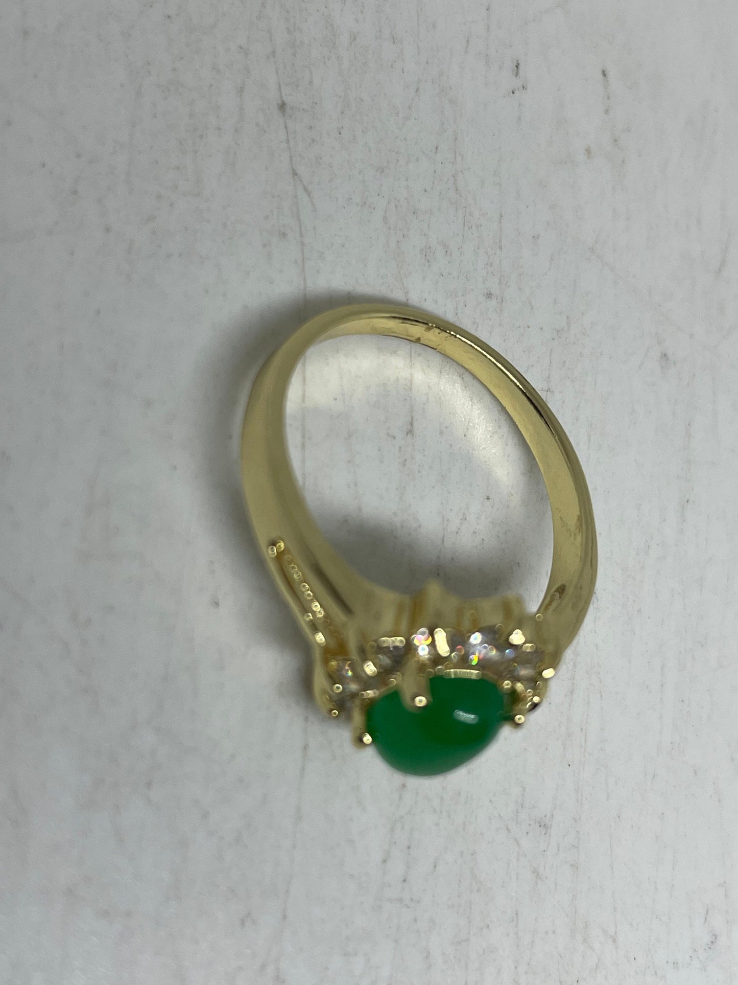 Vintage Lucky Green Nephrite Jade Gold Filled Cocktail Ring