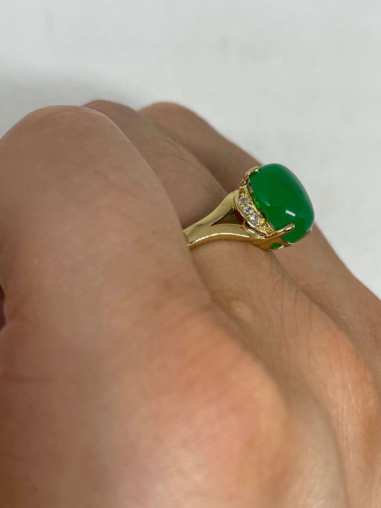 Vintage Lucky Green Nephrite Jade Gold Filled Cocktail Ring