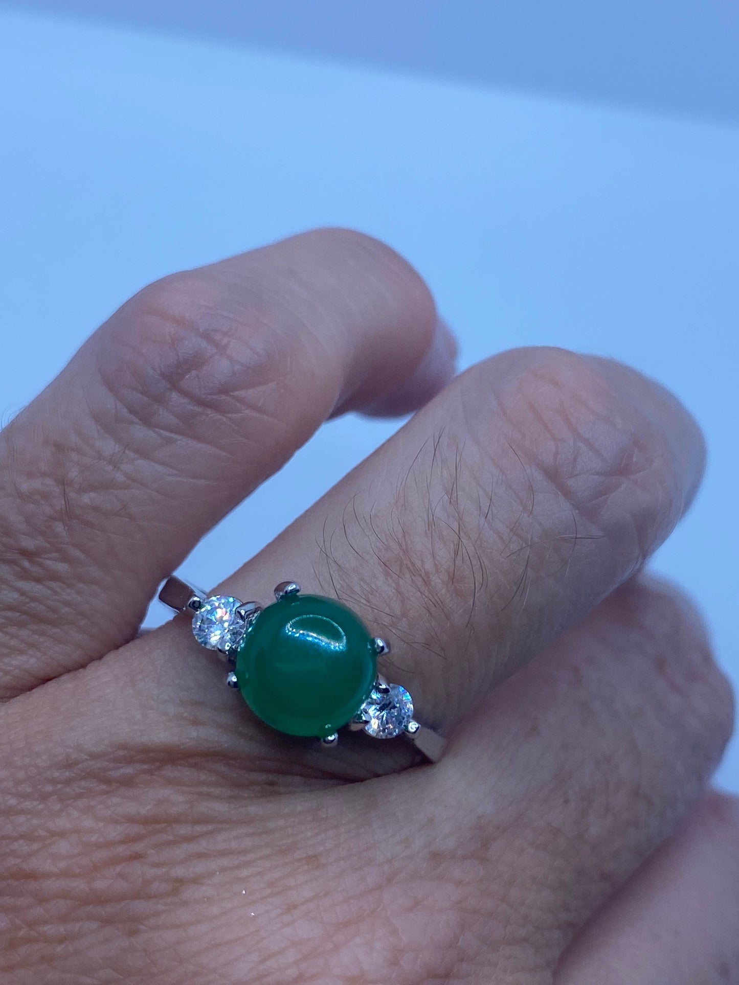 Vintage Lucky Green Nephrite Jade Cocktail Ring