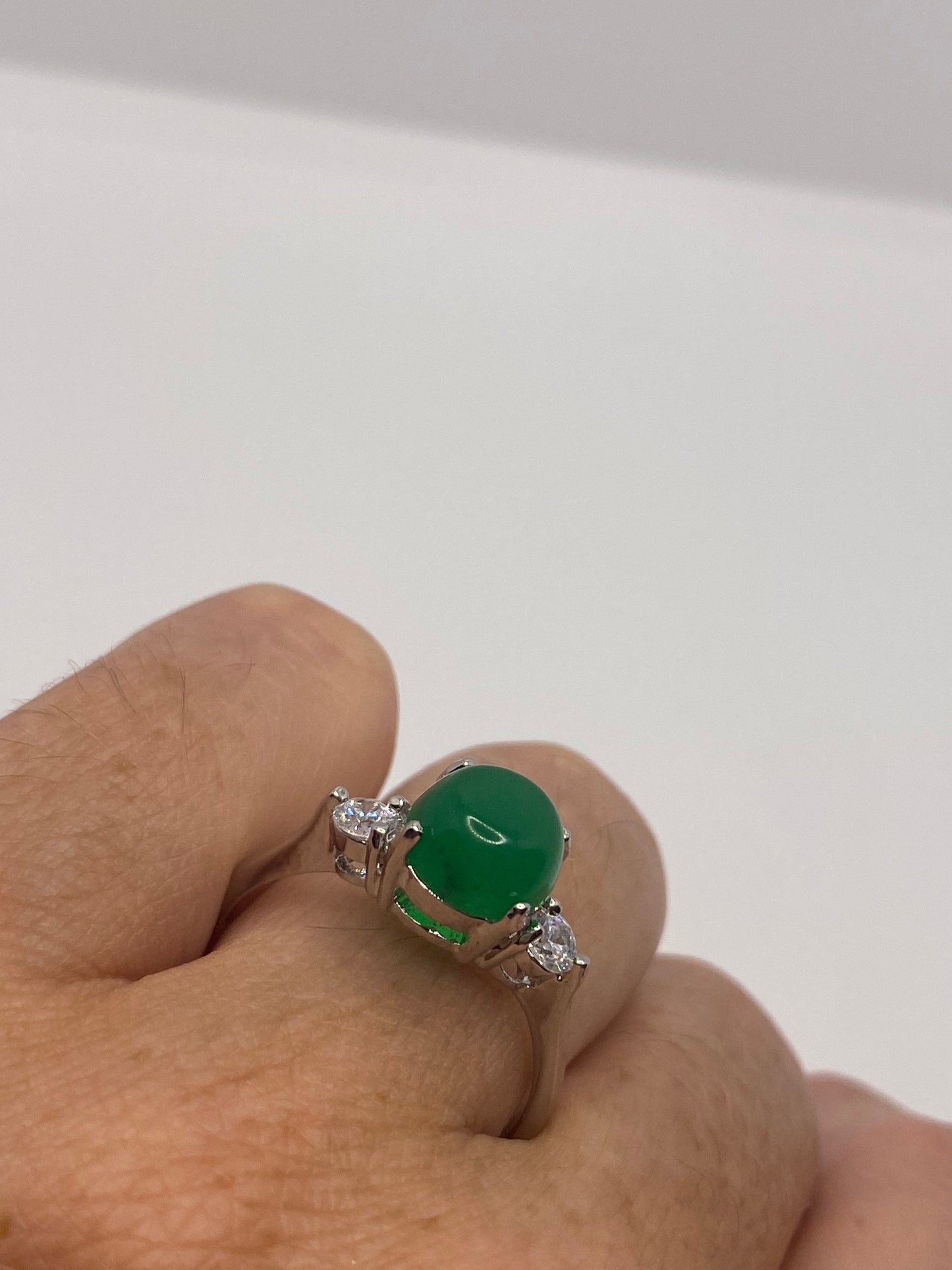 Vintage Lucky Green Nephrite Jade Cocktail Ring