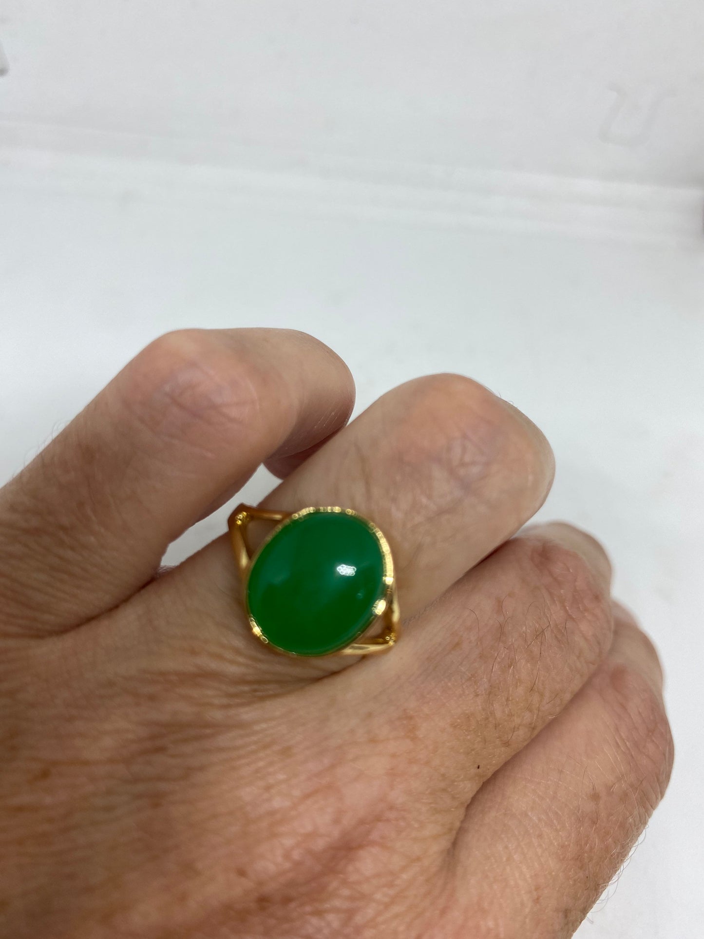 Vintage Lucky Green Nephrite Jade Ring Golden