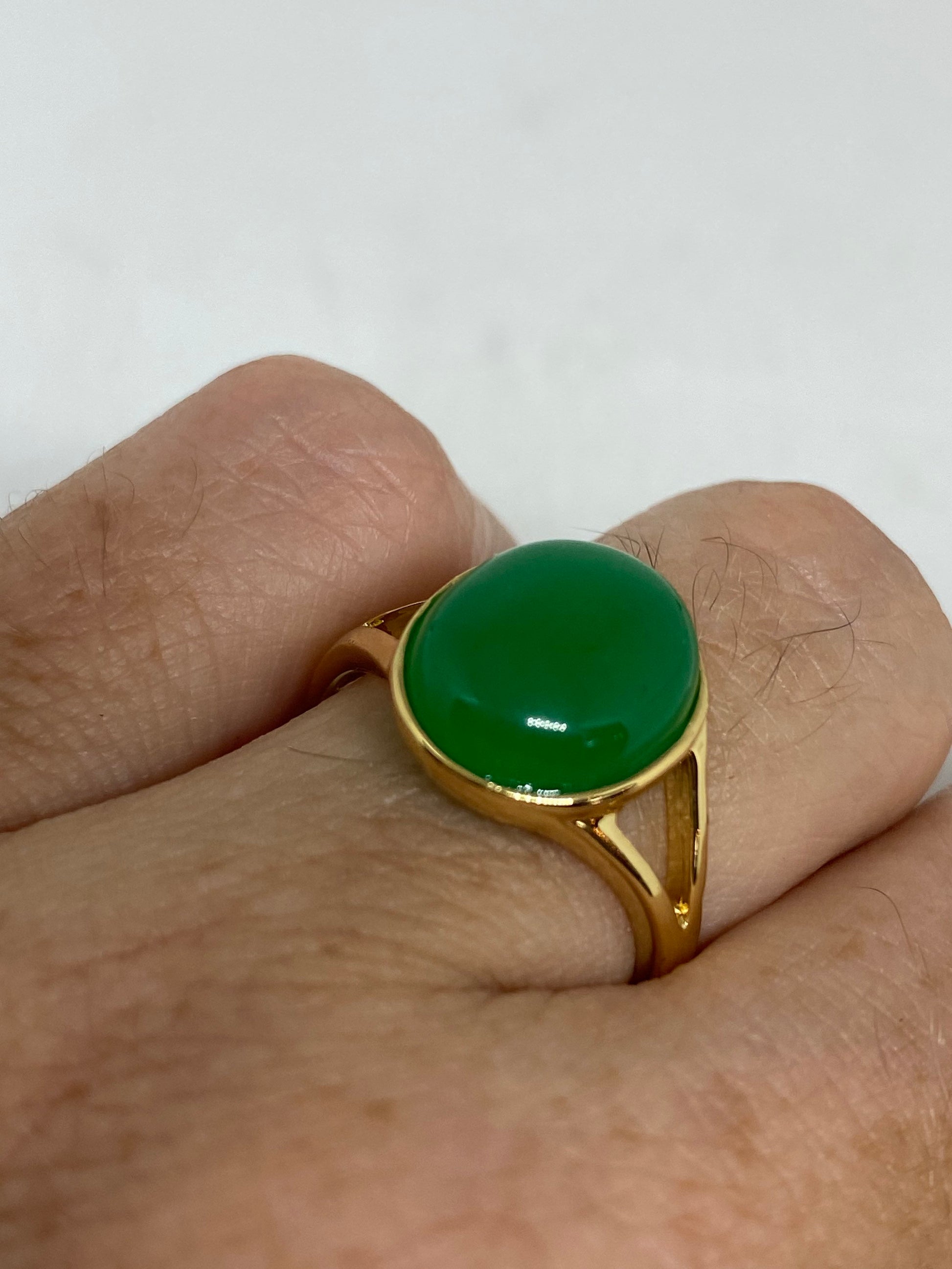 Vintage Lucky Green Nephrite Jade Ring Golden