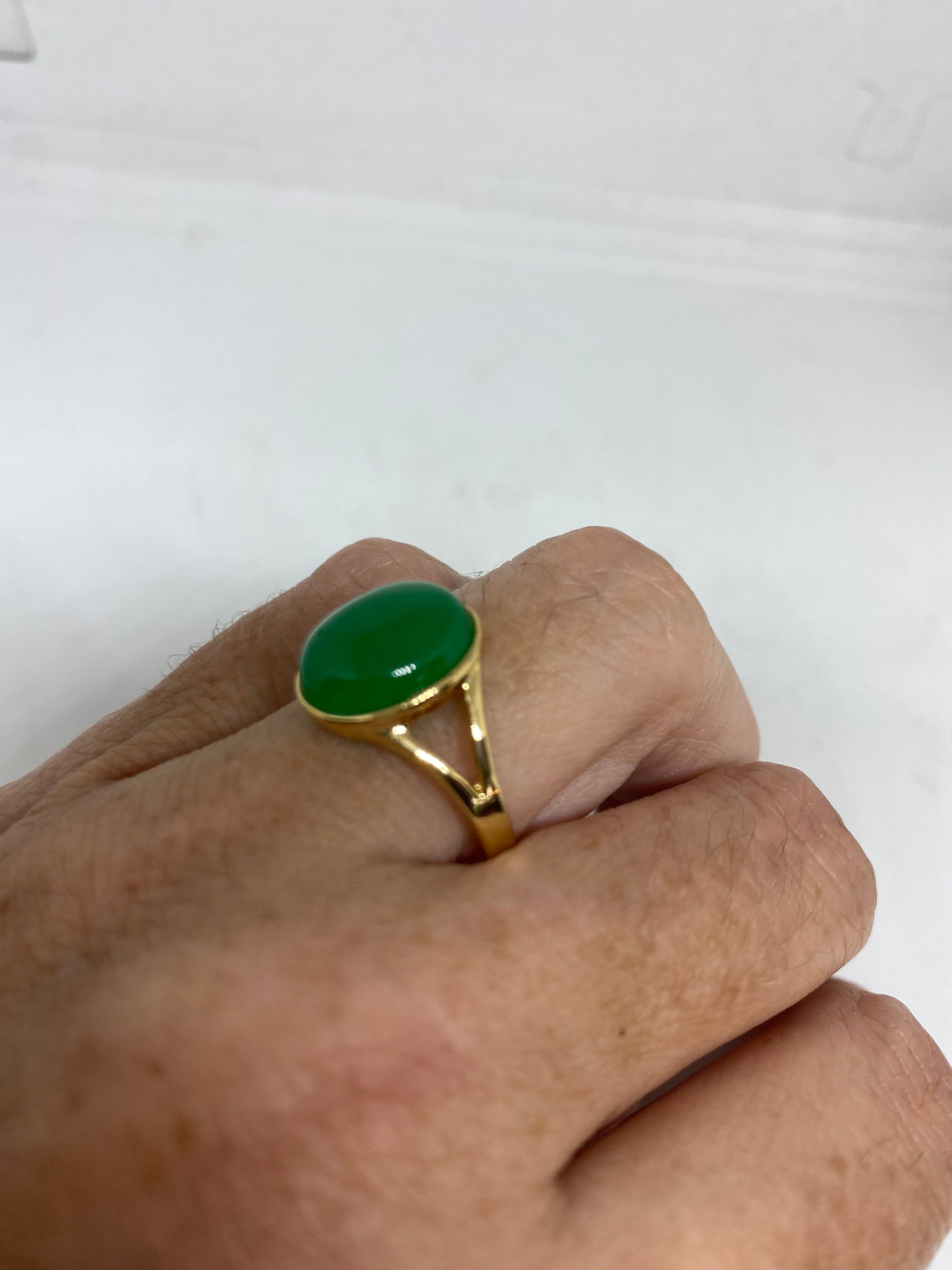 Vintage Lucky Green Nephrite Jade Ring Golden