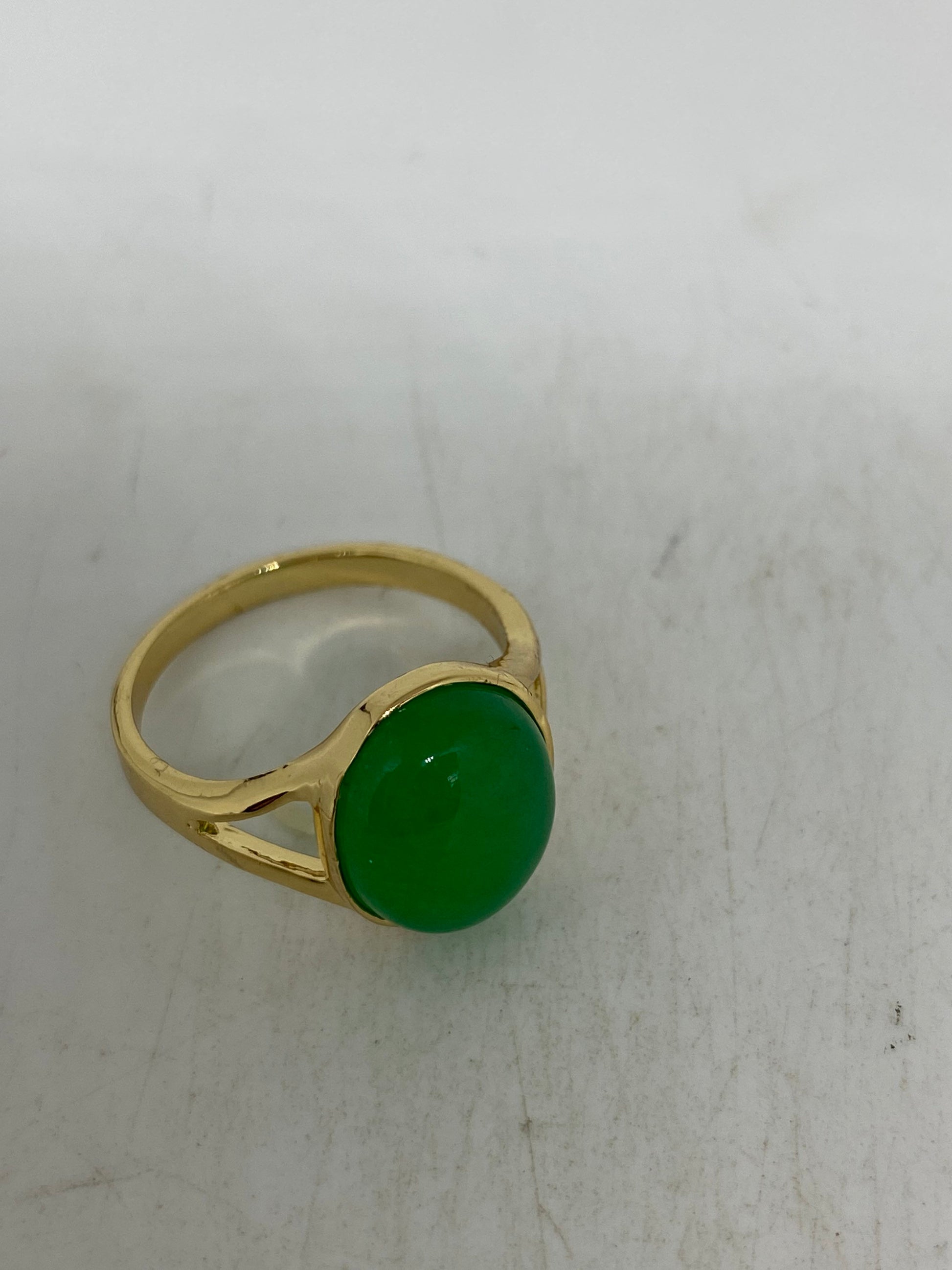 Vintage Lucky Green Nephrite Jade Ring Golden