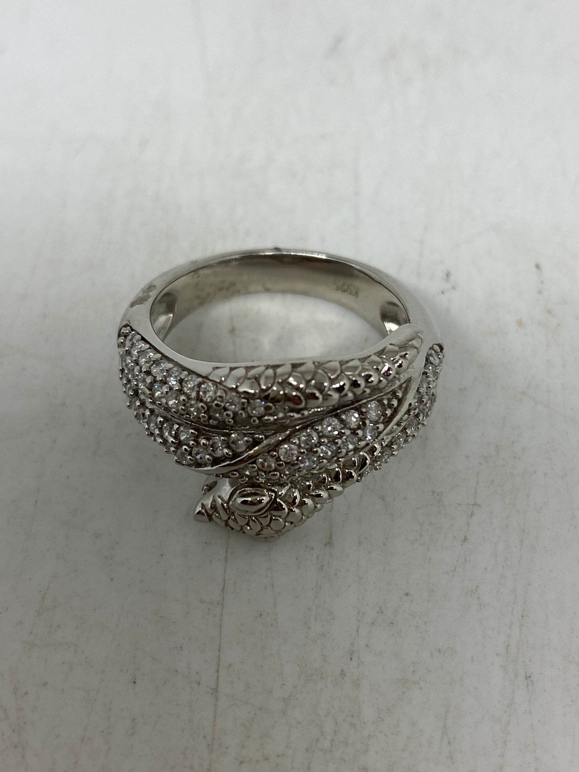 Vintage Snake Ring 925 Sterling Silver Crystal