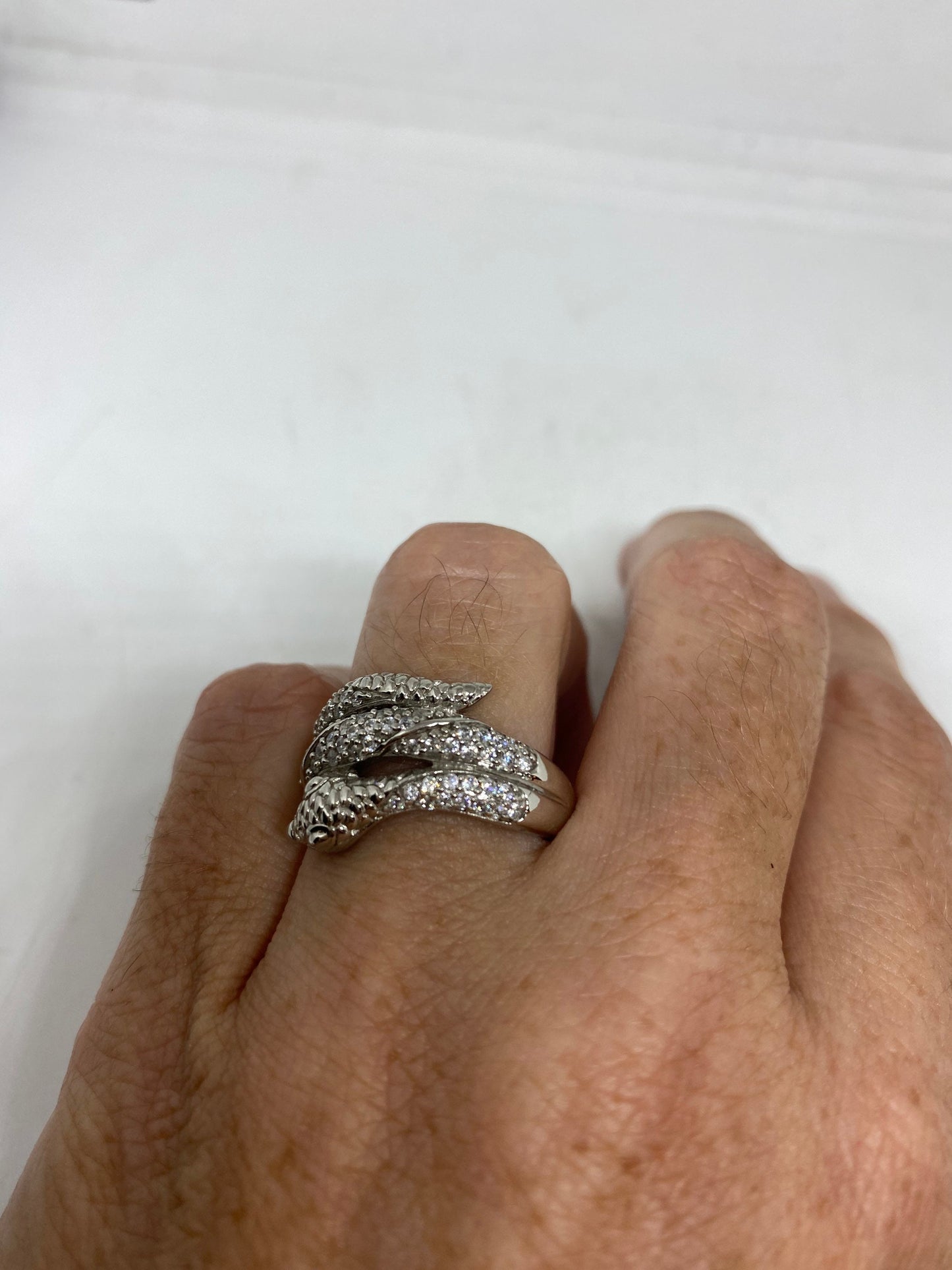 Vintage Snake Ring 925 Sterling Silver Crystal