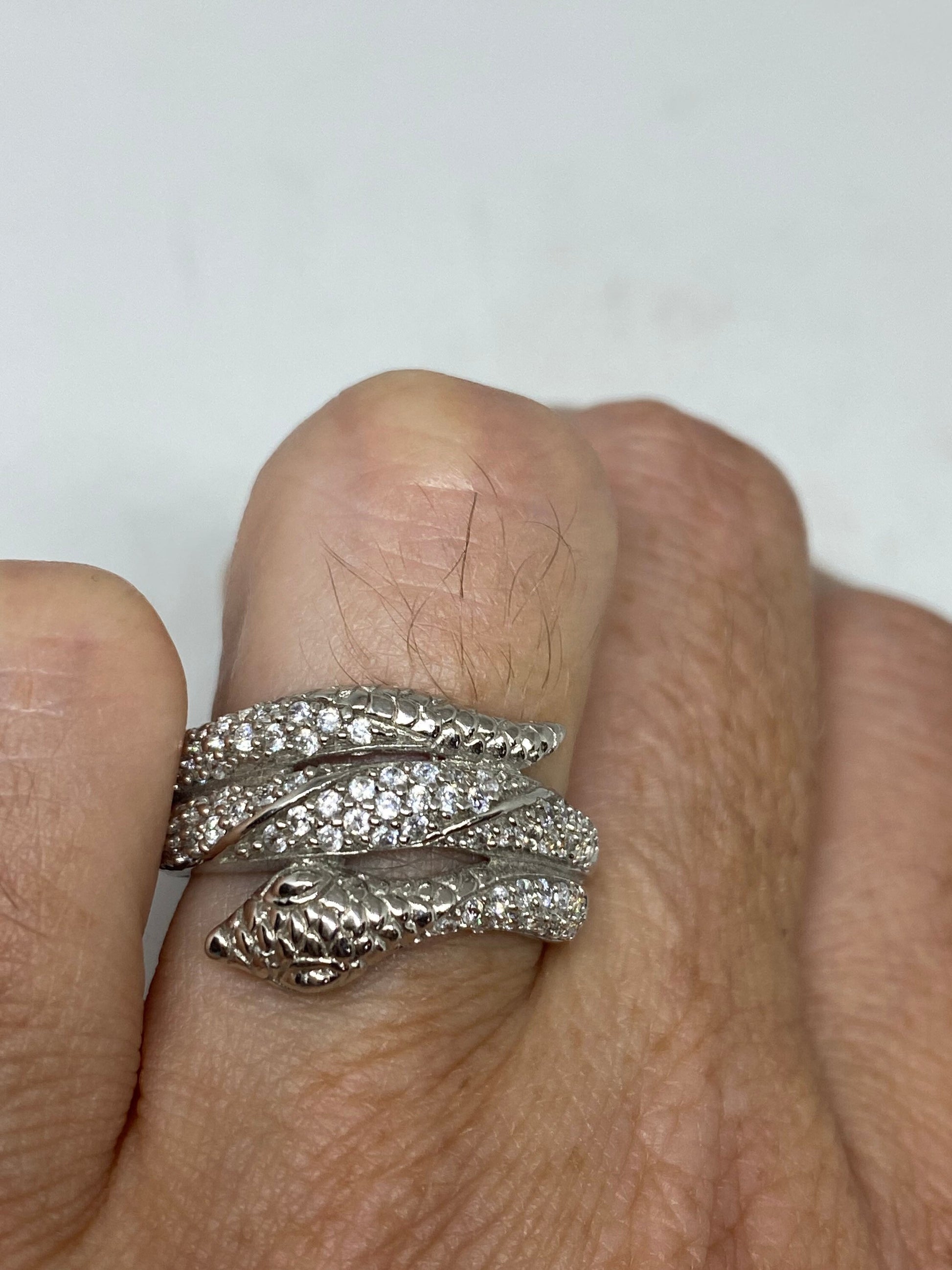 Vintage Snake Ring 925 Sterling Silver Crystal