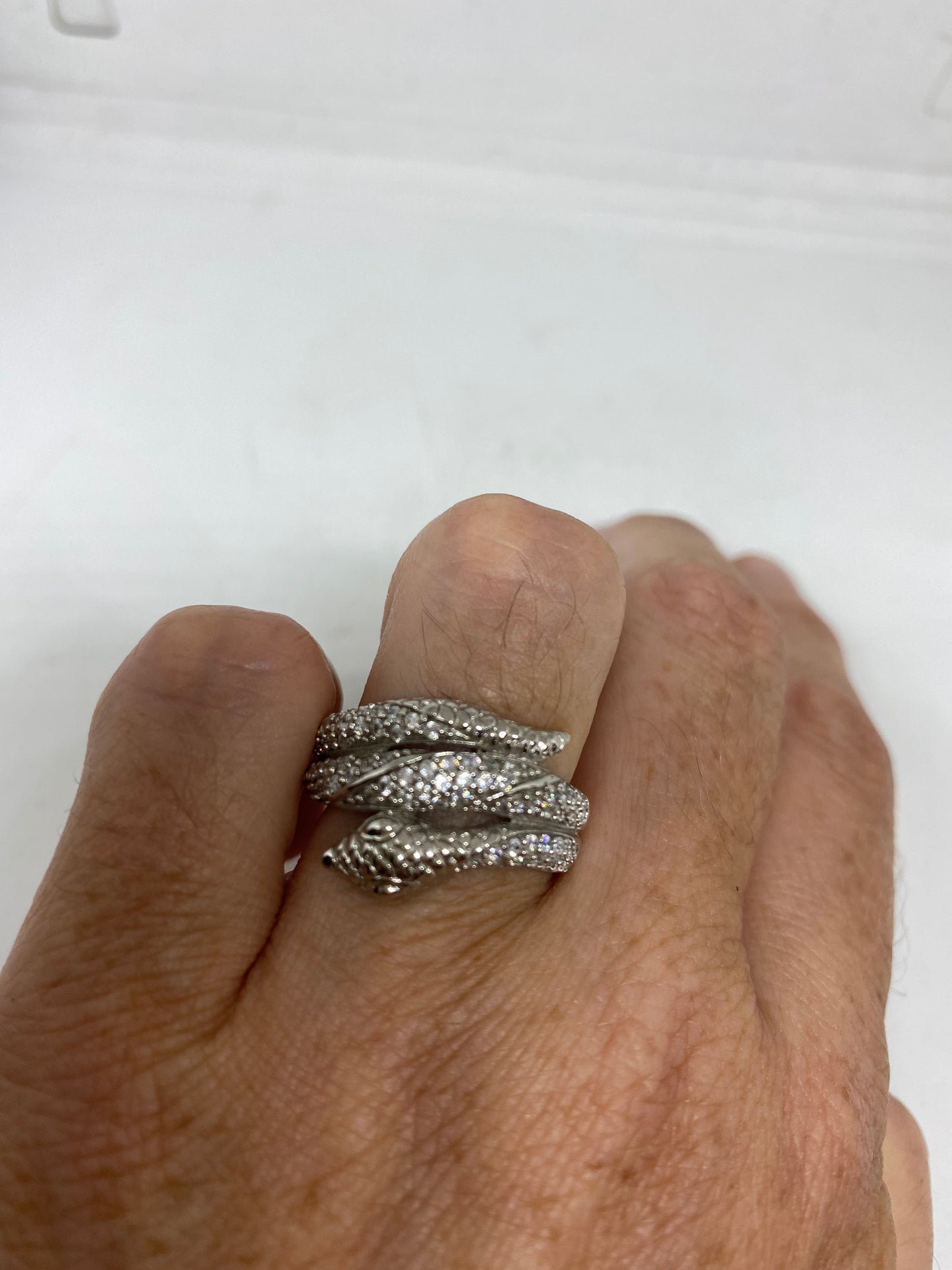 Vintage Snake Ring 925 Sterling Silver Crystal