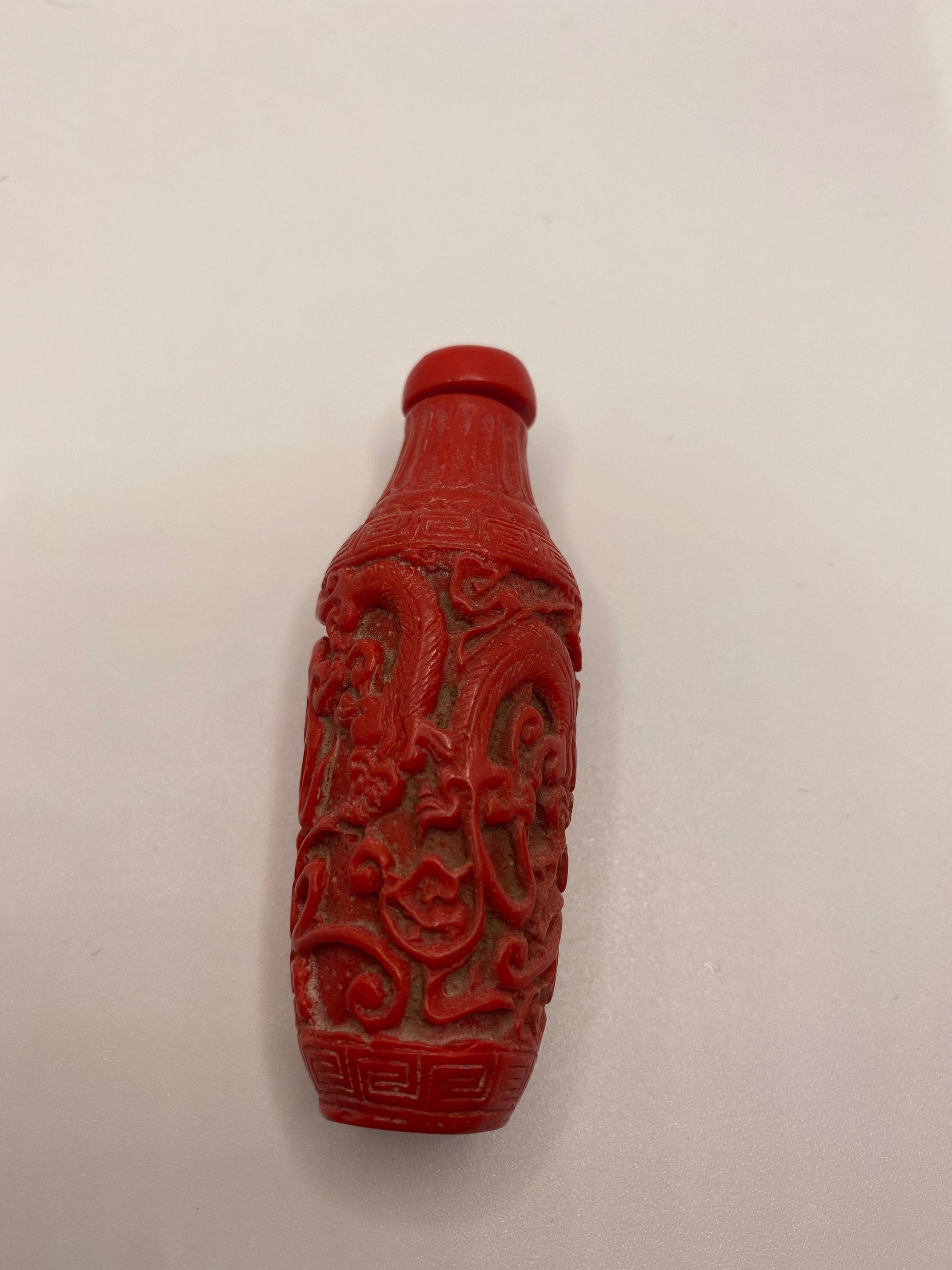 Vintage Dragon Bottle Snuff Perfume Flask Cinnabar Resin