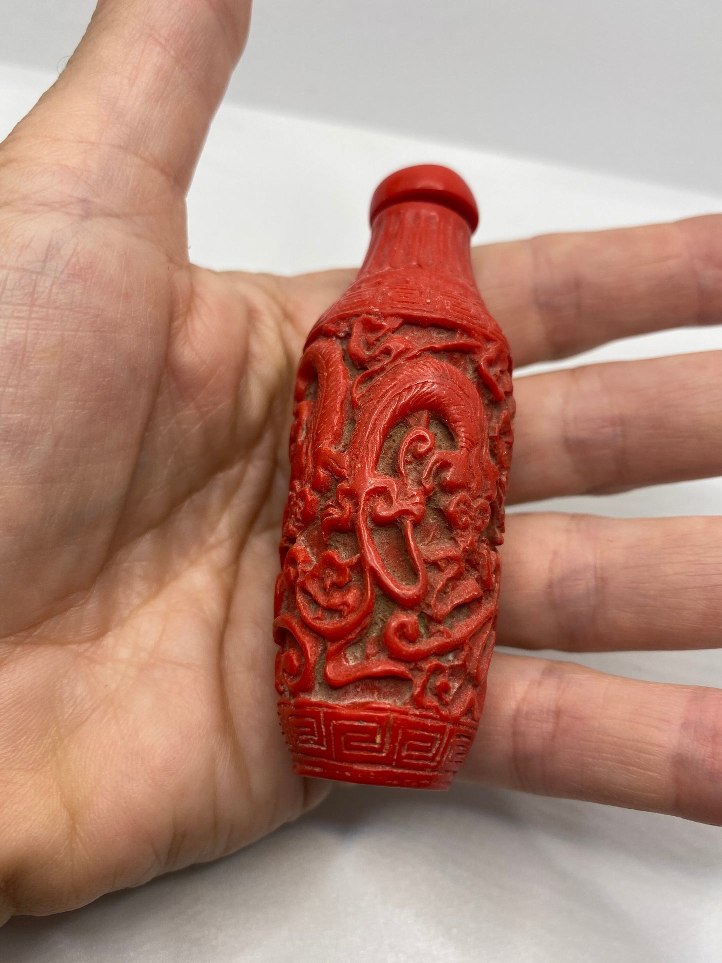 Vintage Dragon Bottle Snuff Perfume Flask Cinnabar Resin