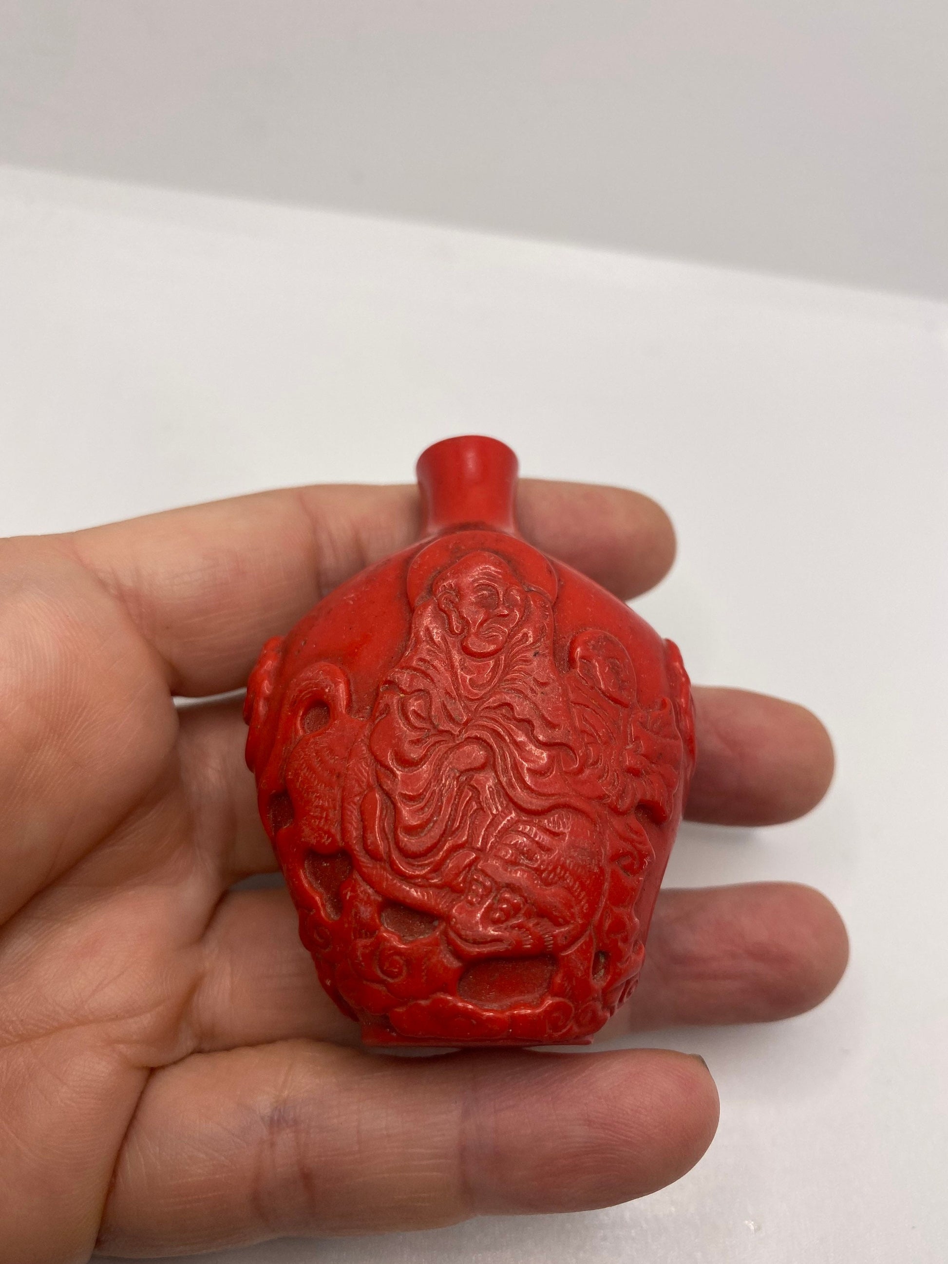 Vintage Dragon Bottle Snuff Perfume Flask Cinnabar Resin